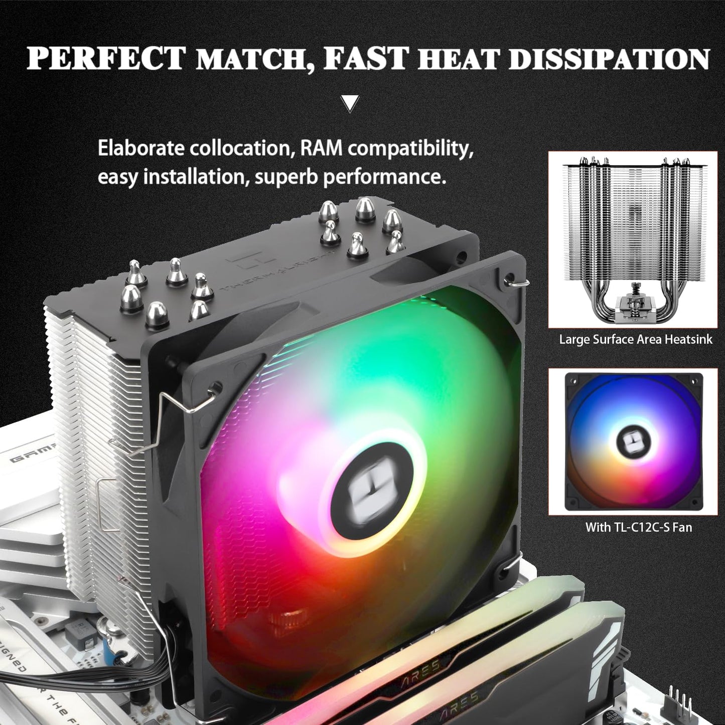 Thermalrlght Burst Assassin 120 SE ARGB CPU Cooler, 148mm High, 120mm PWM Fan with 1550RPM Speed, 6 Heat Pipes Heatsink Cooling, for Intel