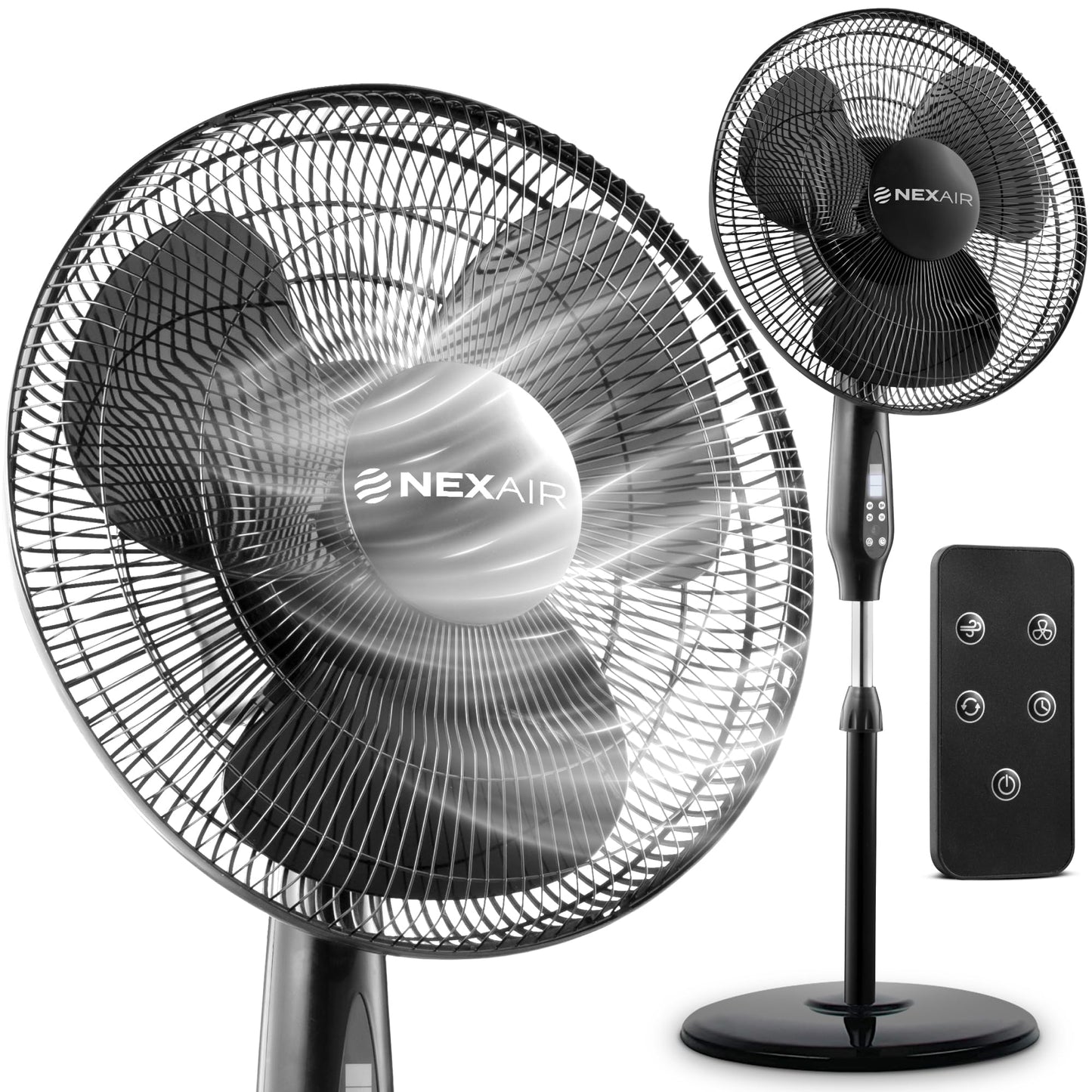 NEXAIR Oscillating 16 Inch Pedestal Stand Up Quiet Operating Room Fan With Remote Control, 3 Speed, with Adjustable Height, Standing Fan Great