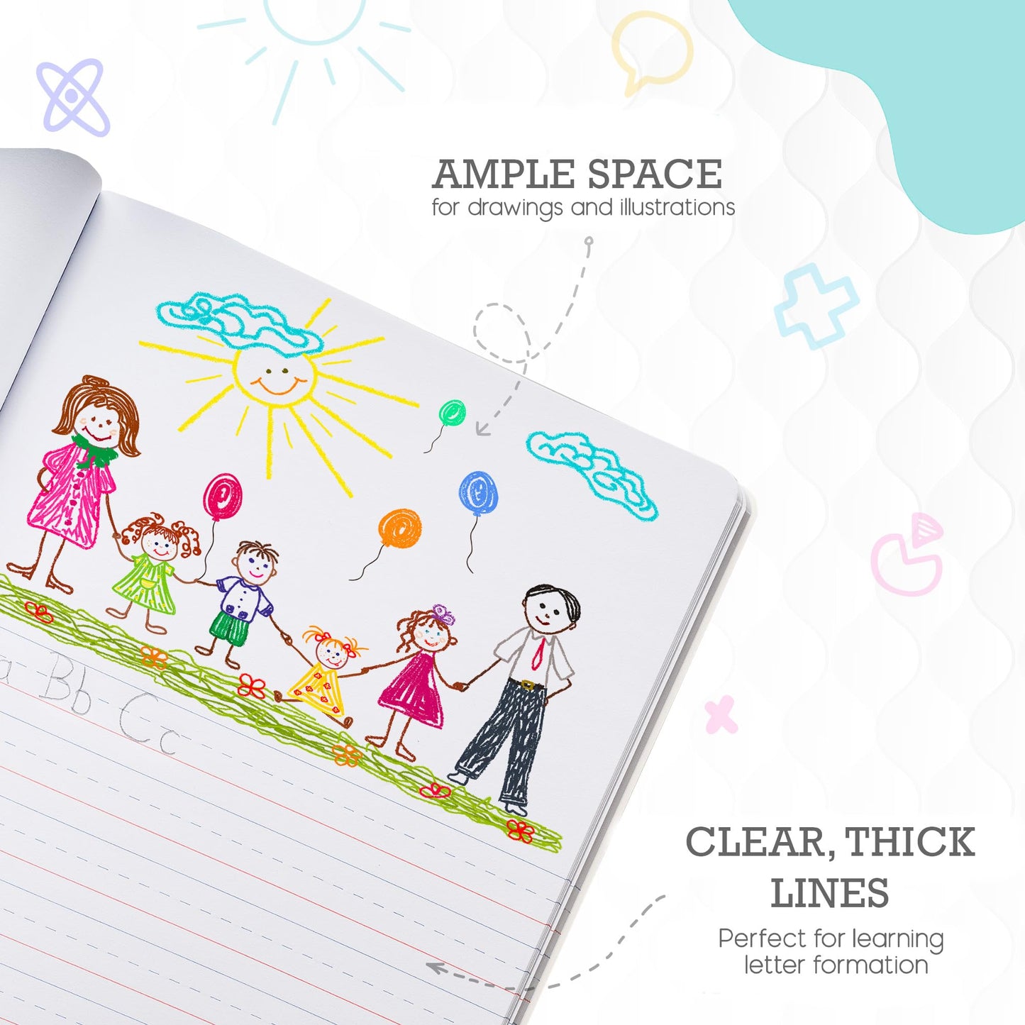 Primary Journal Grades K-2, Preschool, 1st Grade, Kindergarten Notebooks, Primary Ruled Composition Notebooks for Kids - 9.75? x 7.50? - Sturdy Covers