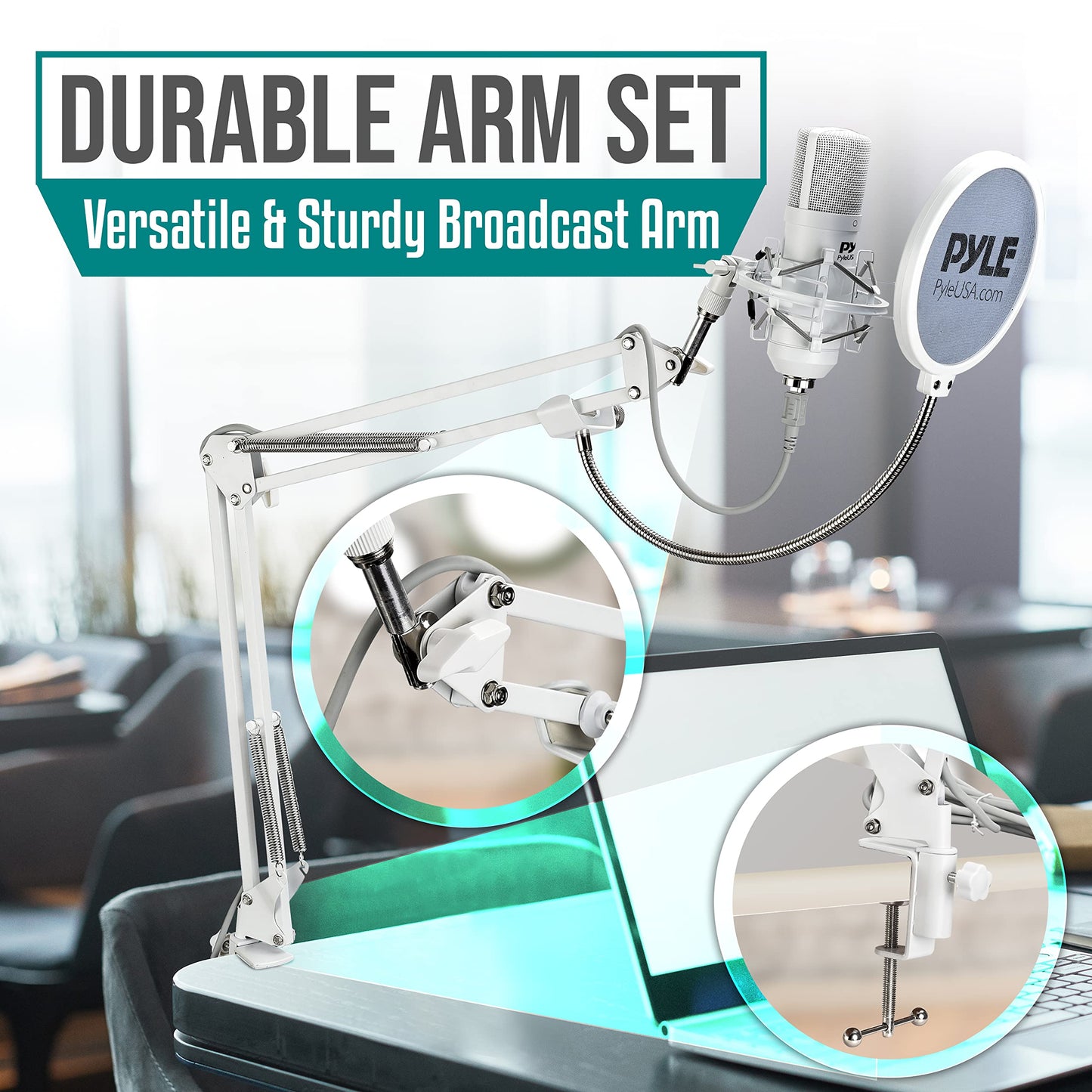 USB Studio Mic Desk Microphone Streaming Kit Professional Audio Cardioid Condenser Boom Arm Stand, Pop Filter, for Podcast Gaming Setup, Studio