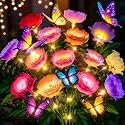 Solar Flowers Lights Outdoor Waterproof: 3 Pack LED Solar Lights Decorative for Outside Garden Decor with Butterfly Auto-On/Off for Yard Landscape
