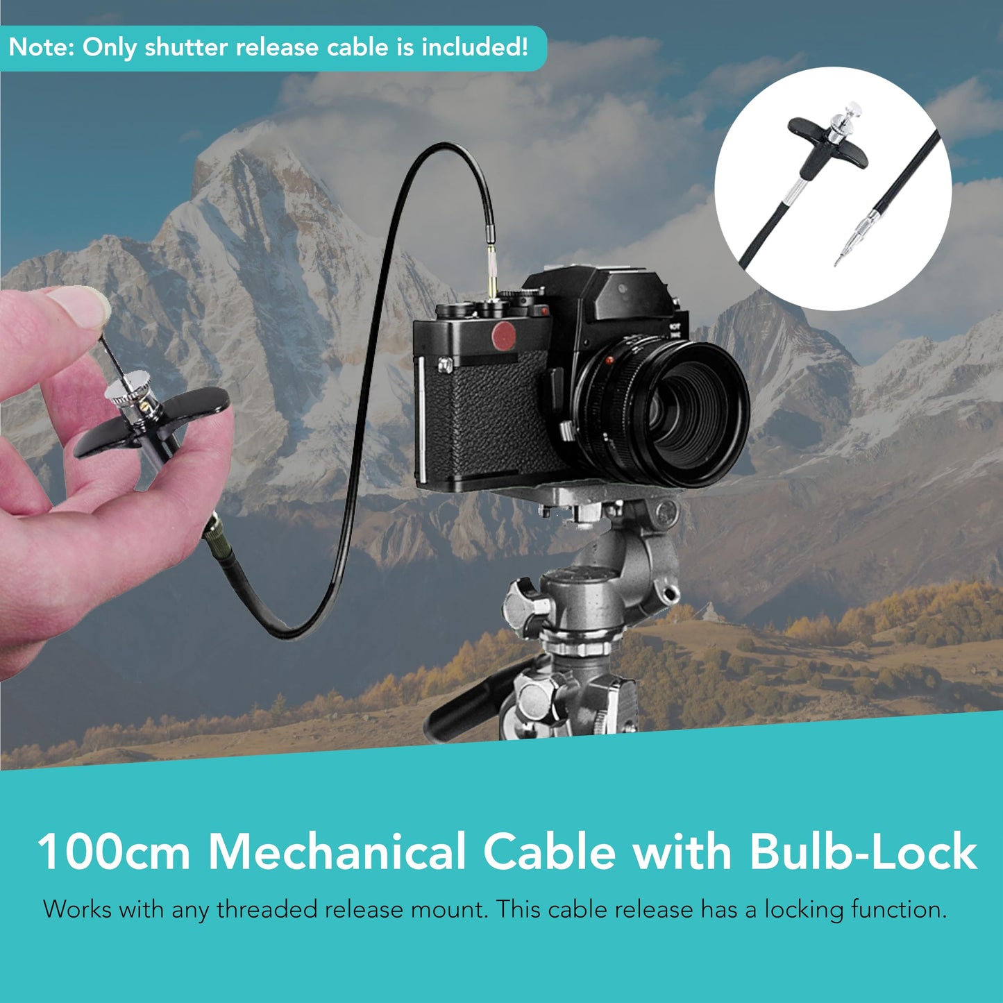 Foto&Tech 100cm Mechanical Shutter Release Cable with Bulb-Lock Compatible with Nikon Df/ F80/ F4/ FM2/ F3/ FE/ FM3a, Fujifilm