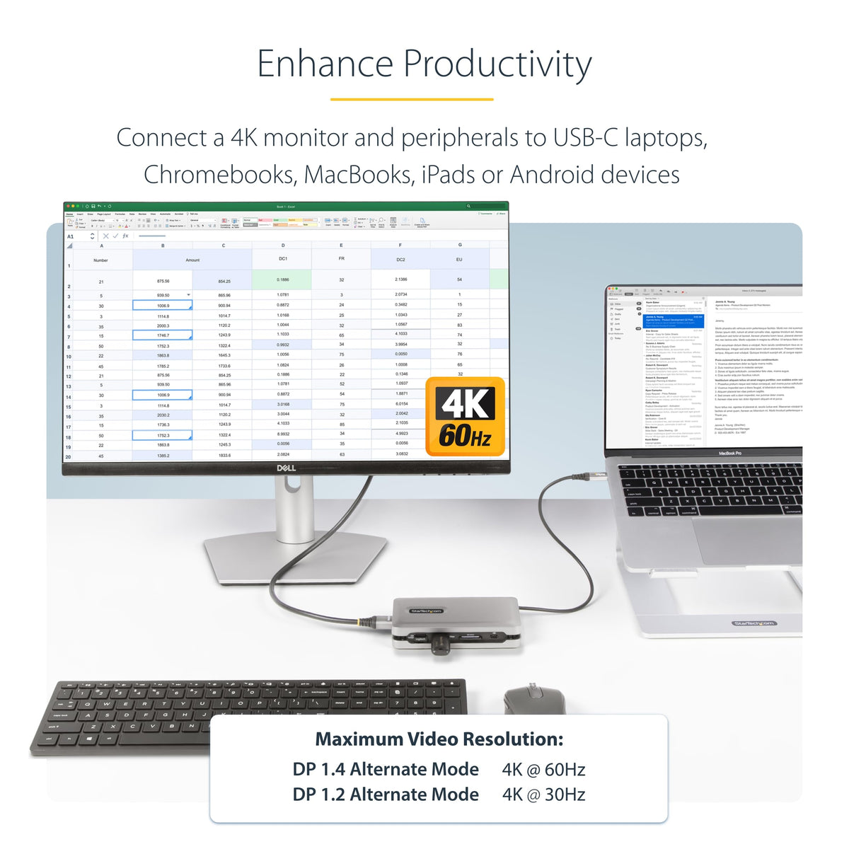 StarTech.com USB-C Docking Station for MacBook Pro M1 M2 M3 M4 and Windows, 4K 60Hz HDMI Video, HDR10, USB 10Gbps Hub, 100W Laptop Charging, GbE, SD