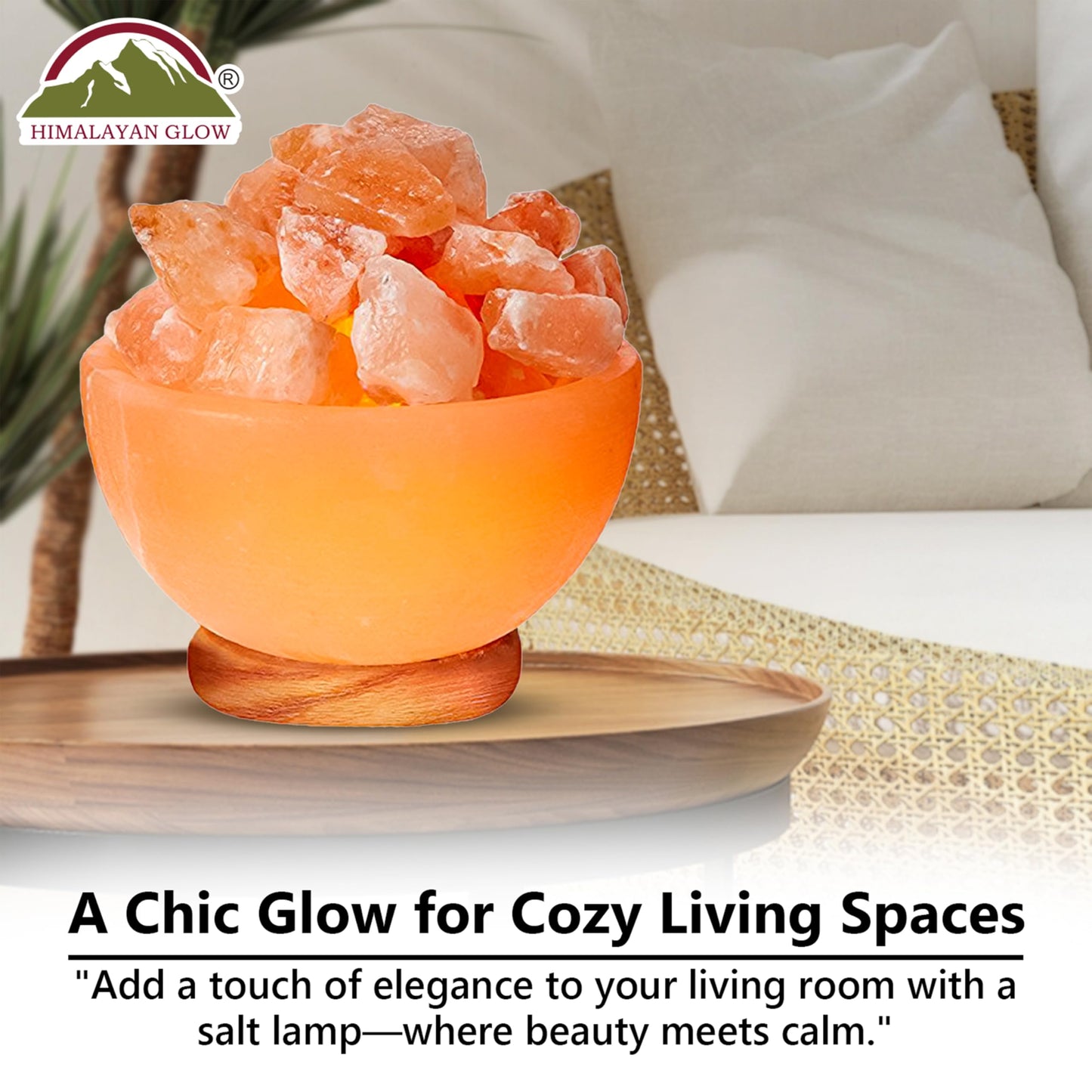 Himalayan Glow Natural Pink Salt Lamp Bowl with Crystal Chunks | Hand-Carved Himalayan Salt Lamp for Air Purification & Calming Ambiance | Home