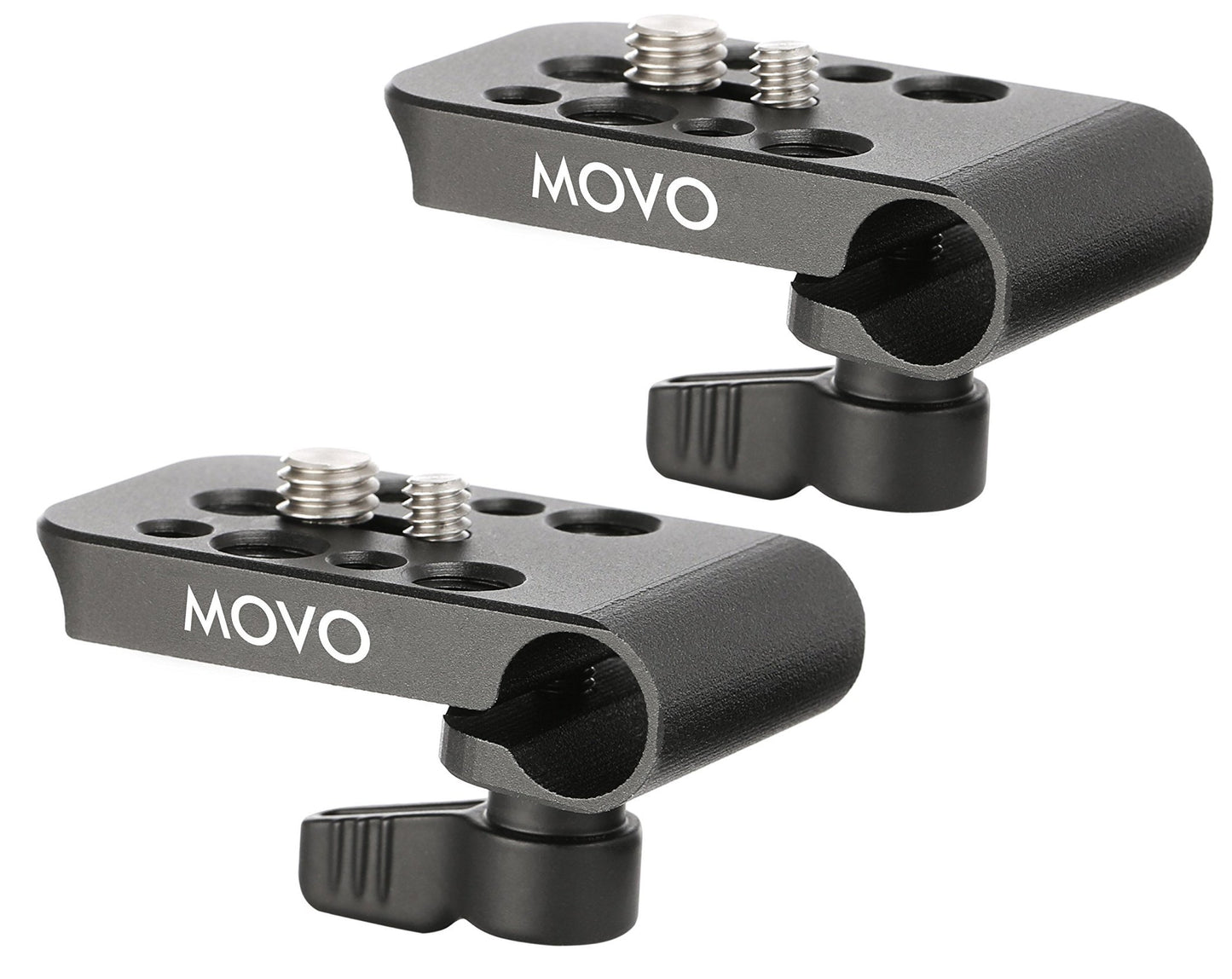 Movo CAB1000 15mm Modular Rod Clamp Adapter - Mounts Cameras, Monitors, Recorders to Rigs with Multiple 1/4" and 3/8" Male/Female Mounting Threads (2