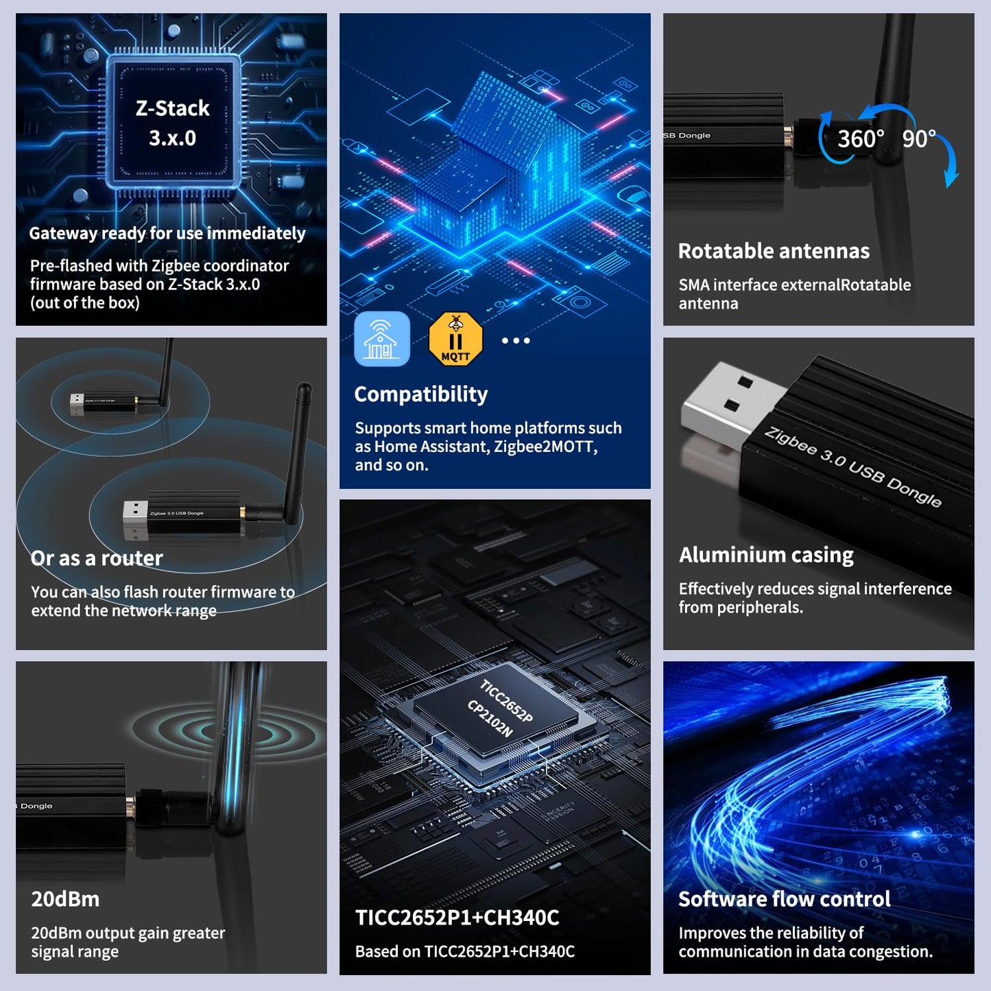 Haozee Zigbee Gateway, A Universal Gateway Dongle Plus, TICC2652P1+CH340C Zigbee USB Flash Drive Coordinator for ZHA in Home Assistant or Zigbee2MQTT