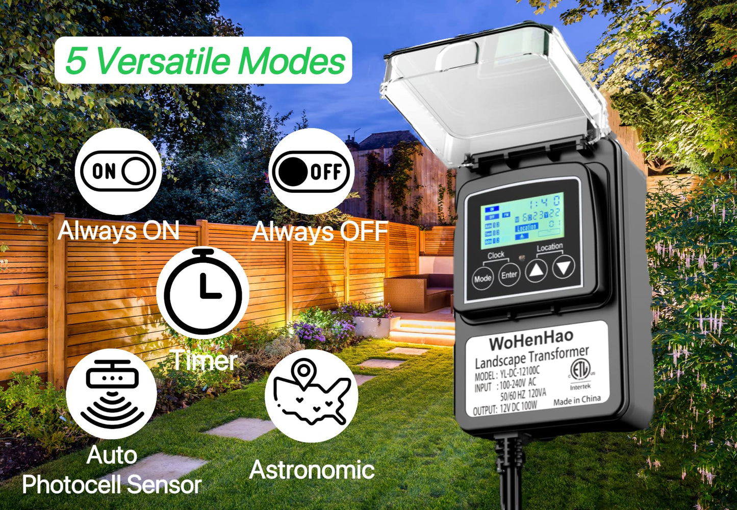 Wohenhao 100W Low Voltage Lighting Transformer for 12V DC Output Low Voltage Landscape Lights, 100-240V AC to 12V DC Output Landscape Lights