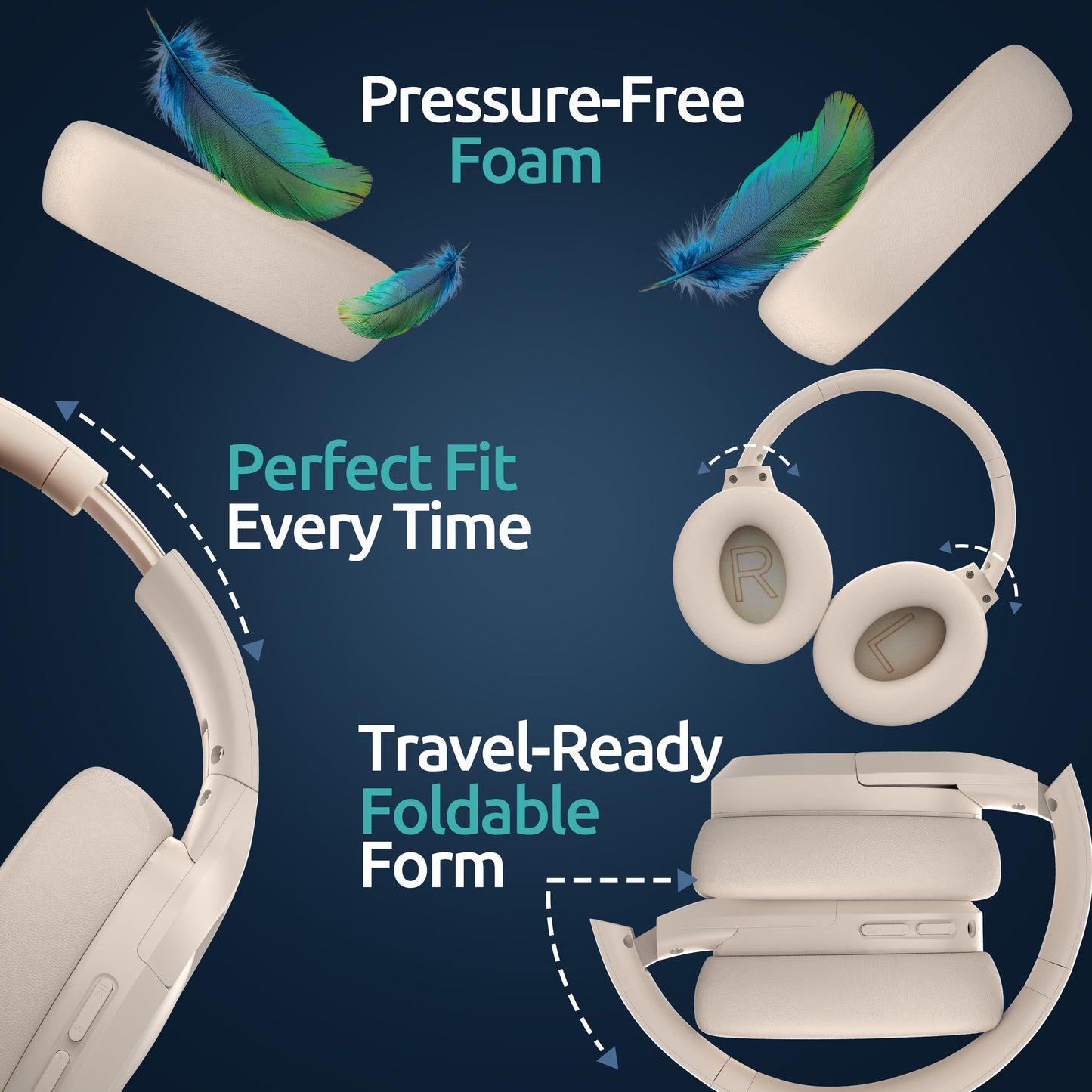 ANC Wireless Bluetooth 5.4 Headset, ENC Built-in Mic for Clear Calls, Hi-res, Foldable, Breathable Over Ear Comfort, Low Latency, Lightweight, 3.5 mm…