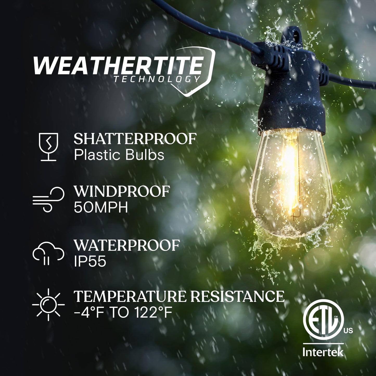 Brightech Ambience Pro Solar Powered Outdoor String Lights -27 ft Commercial Grade Waterproof Edison Patio Lights, Shatterproof LED String Lights