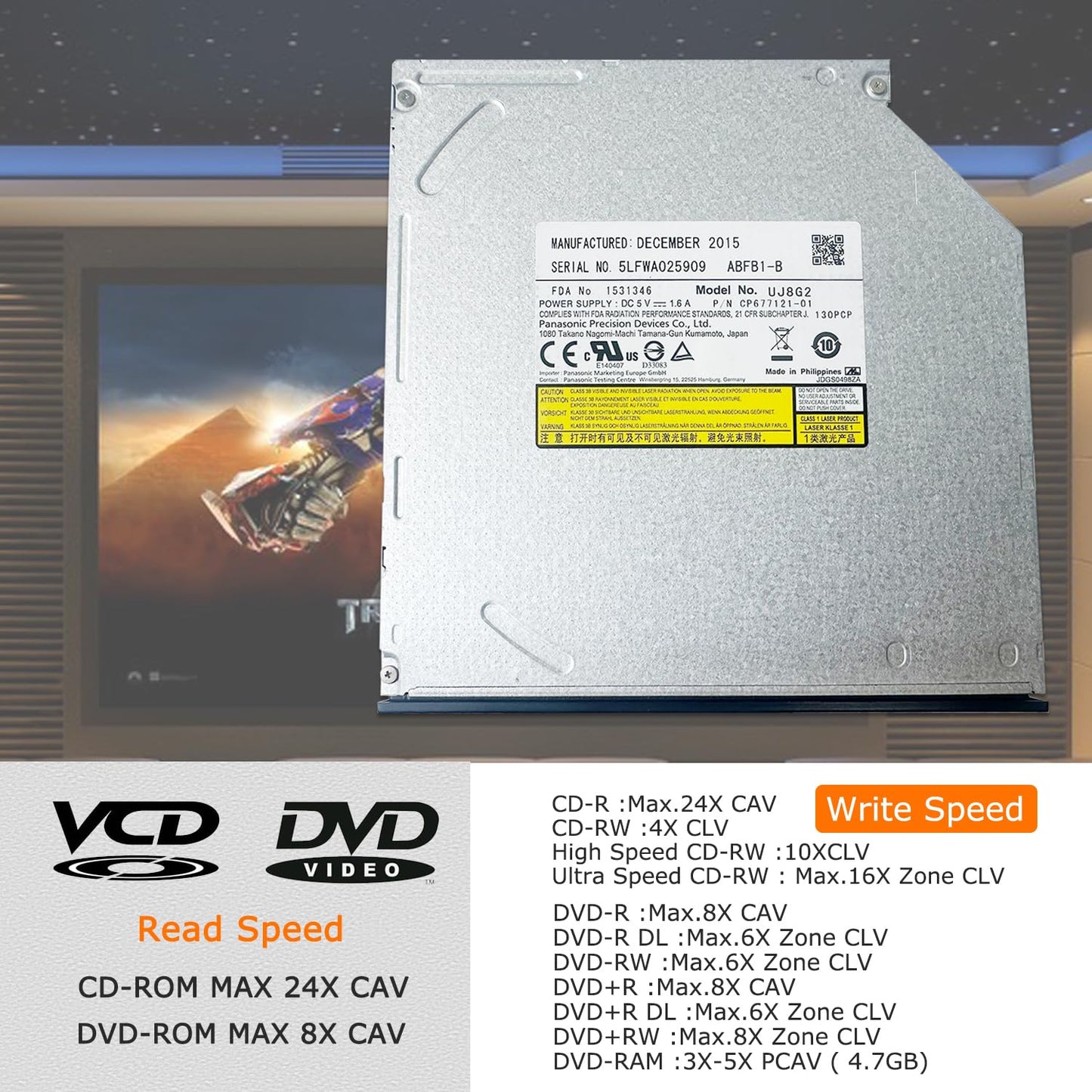 JOYIN-BURN UJ8C2 UJ8E2 UJ8G2 9.5mm Super Slim SATA CD DVD Burner Writer Player ROM Drive for Laptop with USB 3.0 SATA Cable
