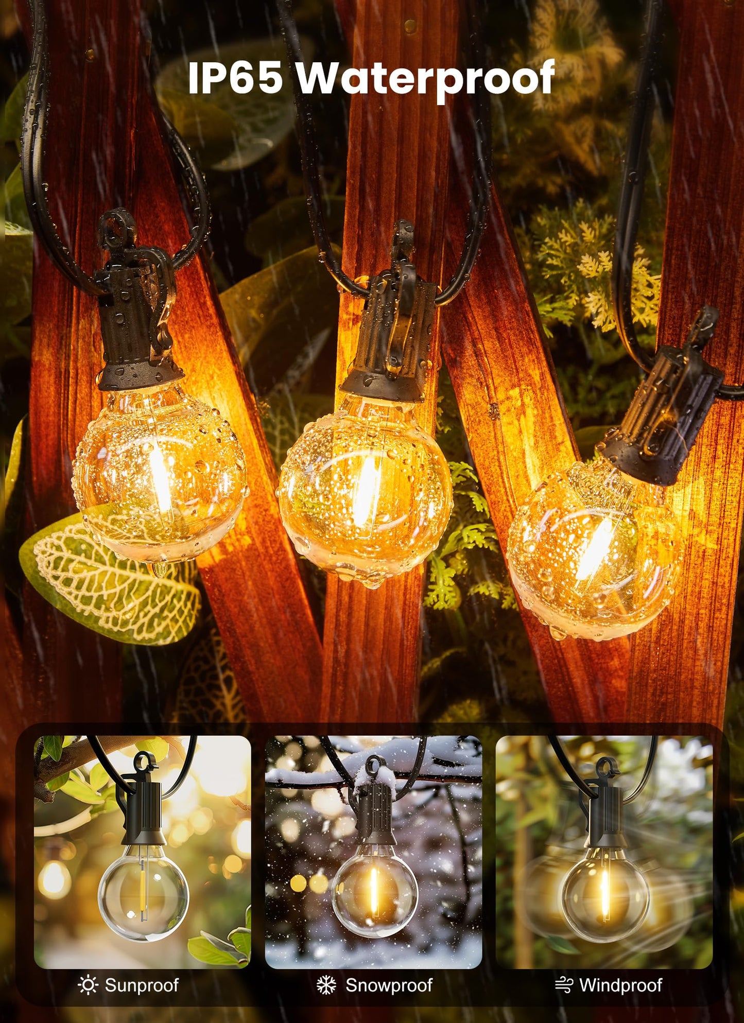 Brightown Outdoor String Lights, 50FT 25 G40 Bulbs Shatterproof Patio Lights, IP65 Waterproof Dimmable Hanging Connectable Globe LED Outdoor Lights