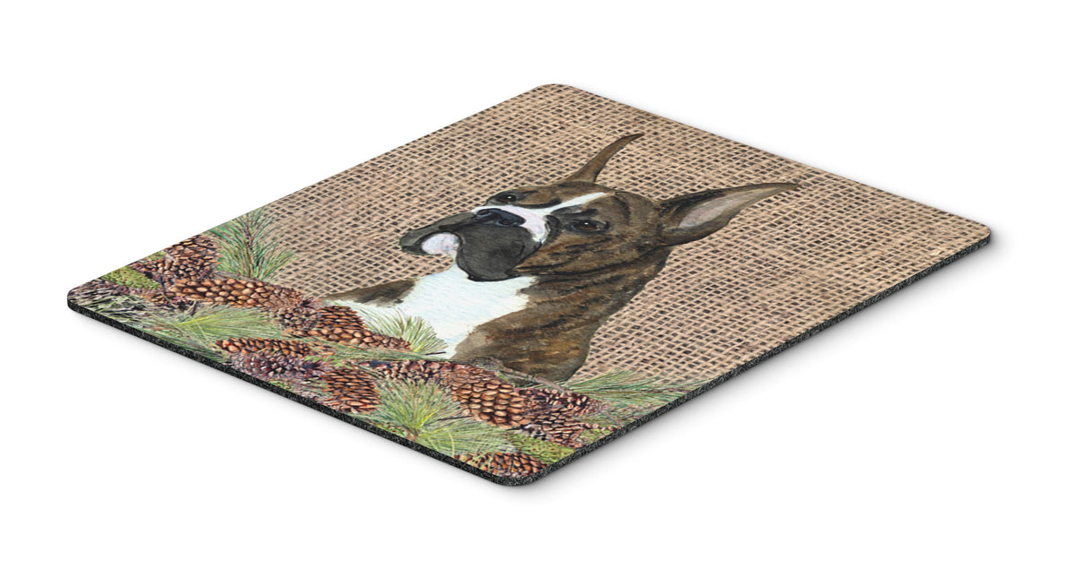Caroline's Treasures SS4097MP Brindle Boxer on Faux Burlap with Pine Cones Mouse Pad, Hot Pad or Trivet for Home Office Gaming Working Computers