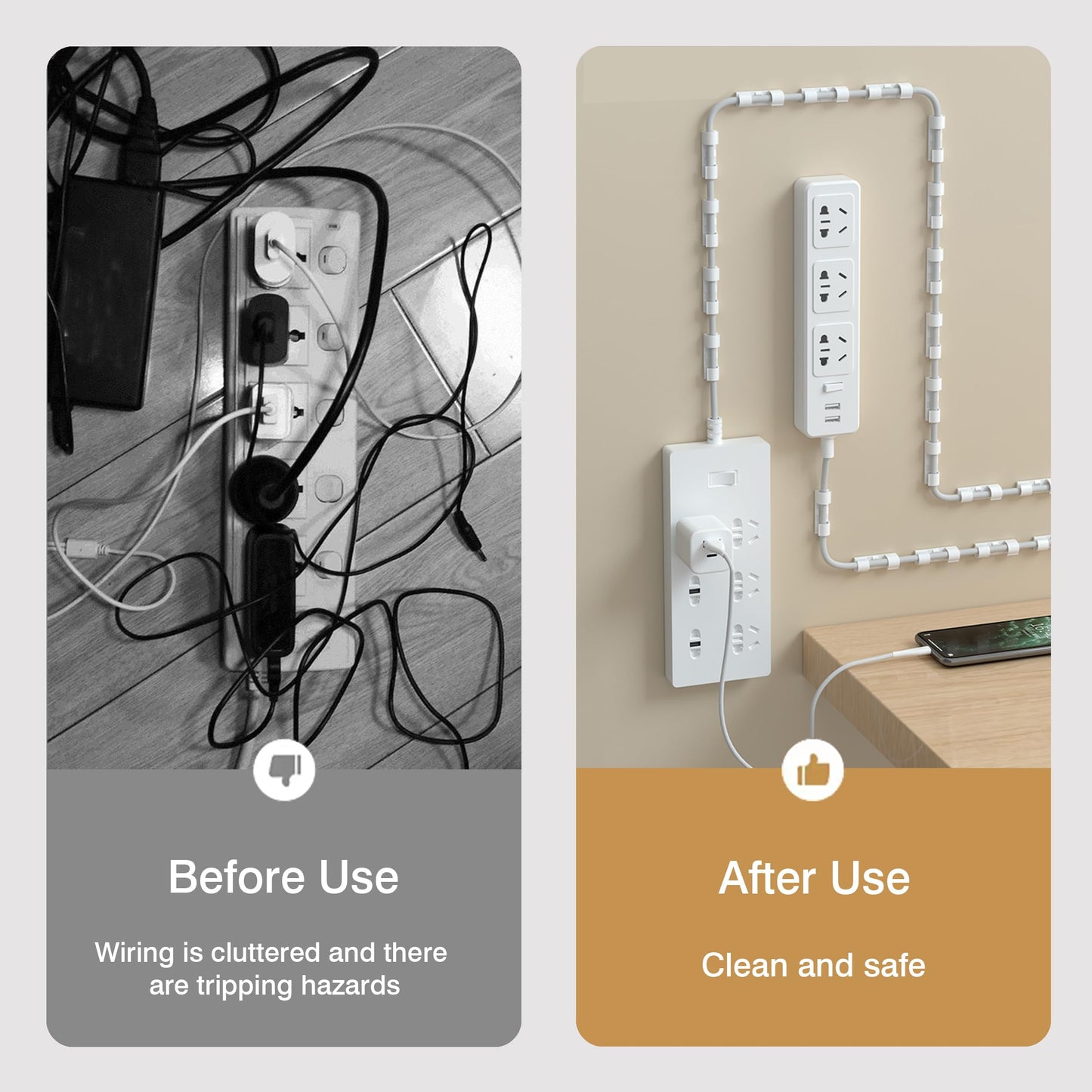Adhesive Punch-Free Socket Holder, 10Pcs Power Stirp Holder and 40Pcs Cable Clips Kit, Self-Adhesive Power Strip Holder Wall Mount-Space-Saving