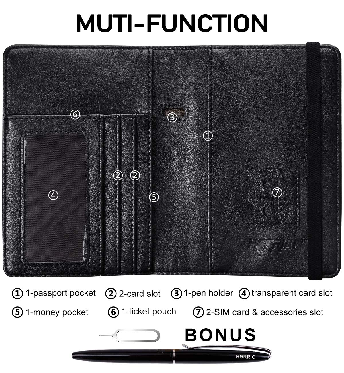 HerriaT Leather Passport Holder Cover Case RFID Blocking Travel Wallets Card Case for Women Men(Black)