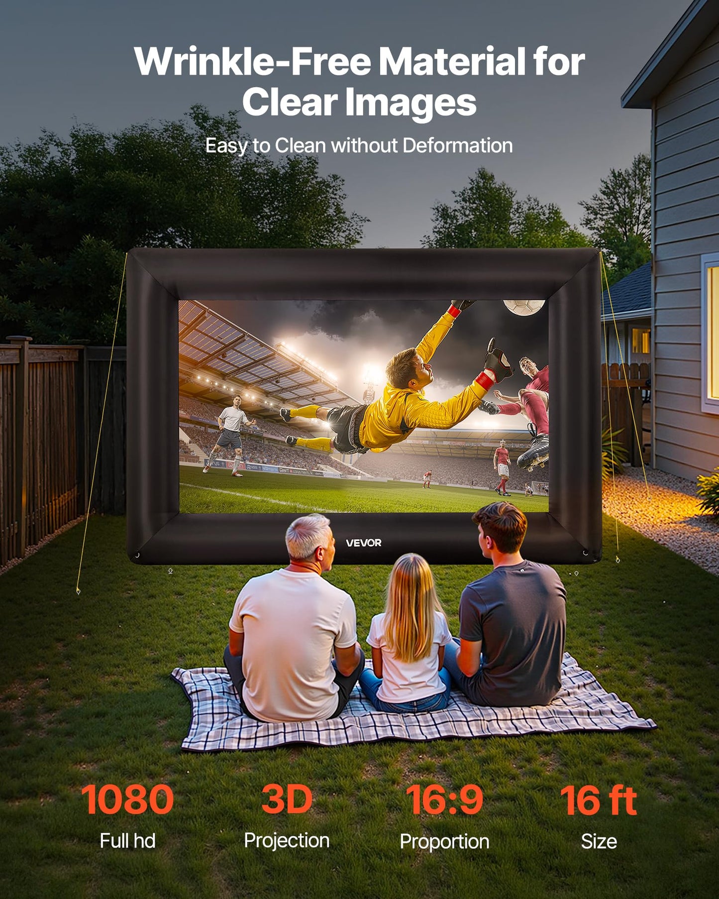 VEVOR 16FT Inflatable Projector Screen, Inflatable Movie Screen Outdoor with 250W Air Blower Projector Screen Oxford Fabric Material Blow Up Screen