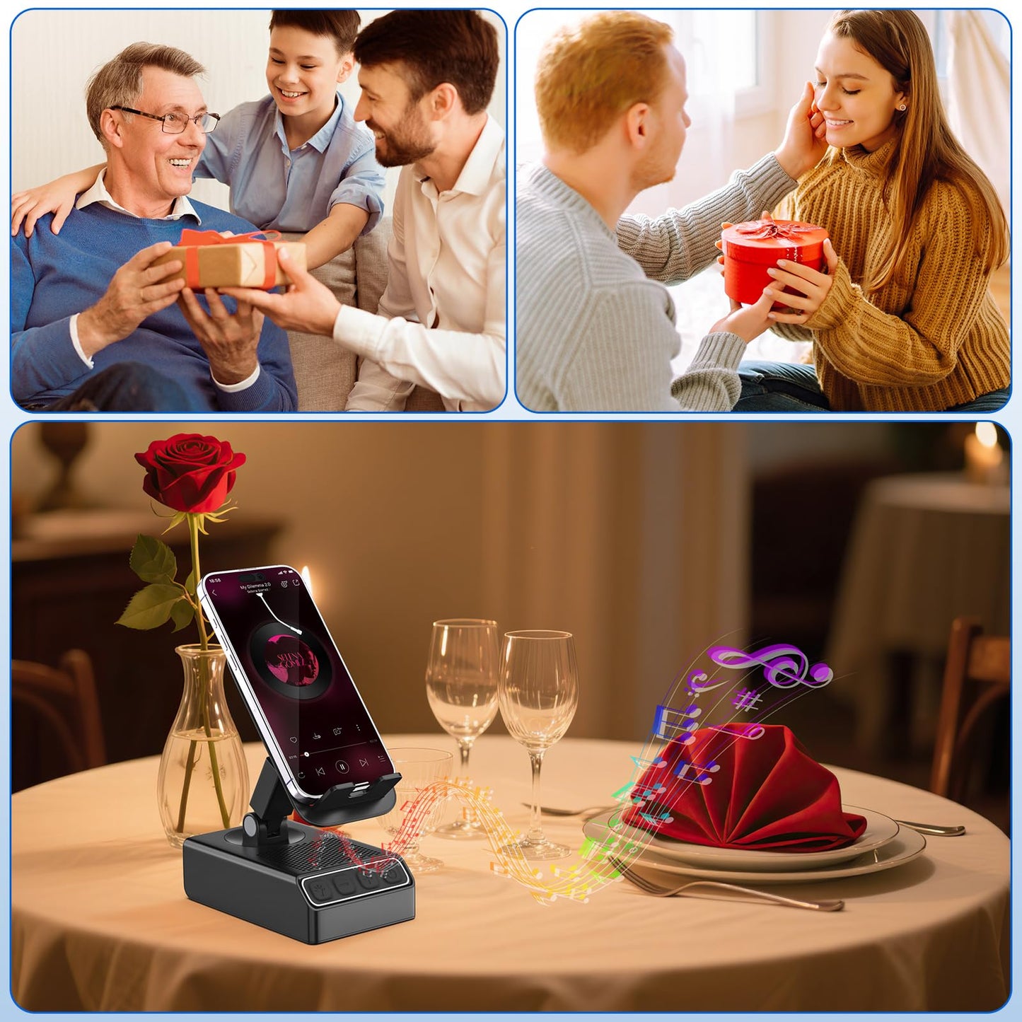 Enfriliv Wireless Induction Audio Bluetooth Speaker 5in1 Phone Holder Emergency Rechargeable with Colorful Ambient Light 300° Foldable for Tablet
