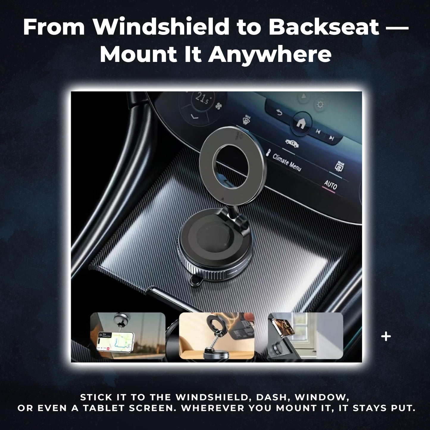 F&N Trading Inc F&N Magnetic Car Phone Mount with Suction Cup - 360° Adjustable Holder for Windshield, Dashboard, Rear Windows - Rideshare & Backseat