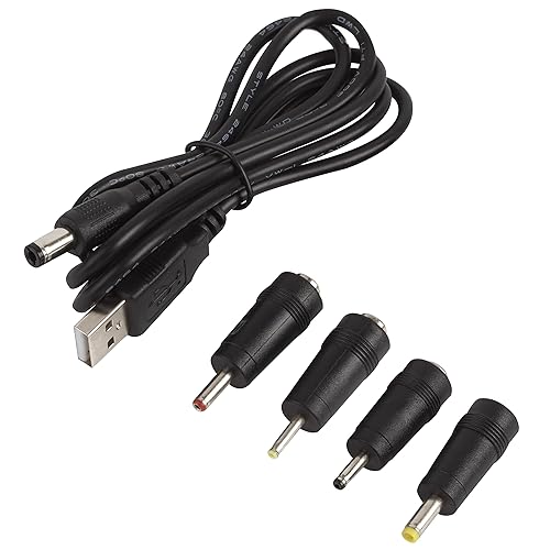 DC Plugs for Small Electronics and Devices Universal 5.5X2.1mm Jack to 4 Plugs 4.0X1.7mm, 3.5X1.35mm, 3.0X1.1mm, 2.5X0.7mm with 1x Cable 5.5X2.1mm