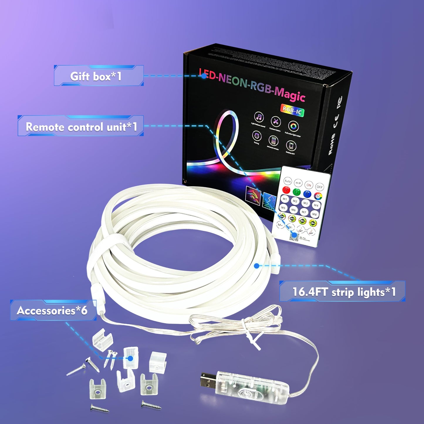 XSY CSZXINGSY 16.4ft Neon Rope Lights,Flexible Led Rope Lights Control with App/LED Strip Lights - Waterproof, Bendable, Indoor/Outdoor Use
