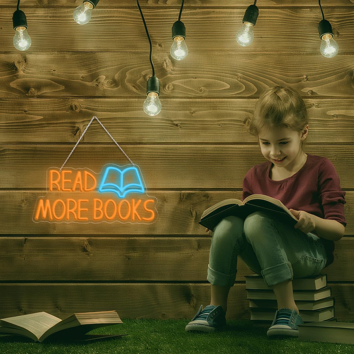 Read More Books Neon Sign, Dimmable LED Wall Decor, USB Powered Acrylic Bookish Light for Bedroom, Library, Reading Nook, Classroom & Book Lover Gift