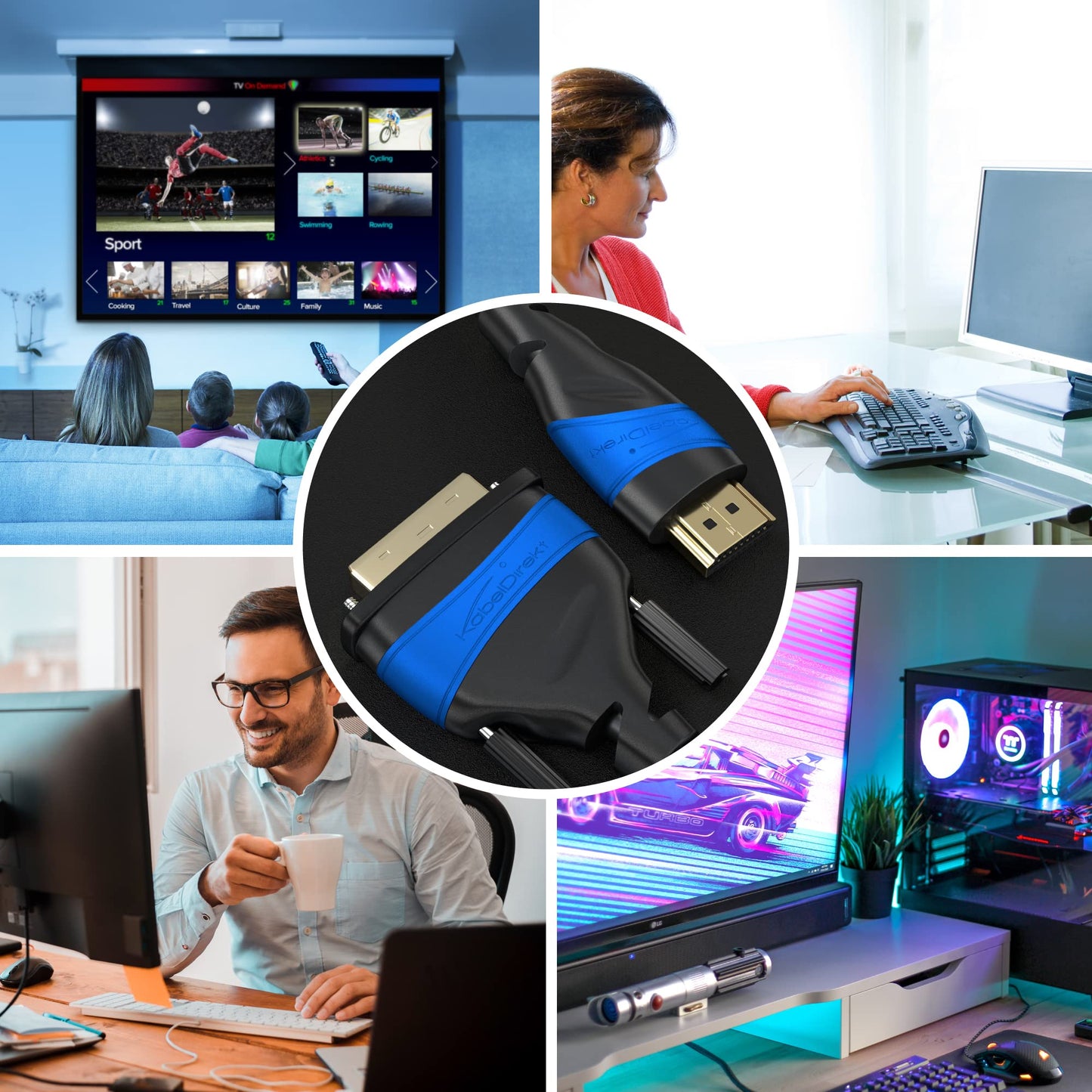 HDMI DVI Adapter Cable with A.I.S. Signal-Interference Protection - 6ft (bi-Directional DVI-D 24+1/HDMI Monitor Cable, PC/Laptop to Monitor/TV, Full