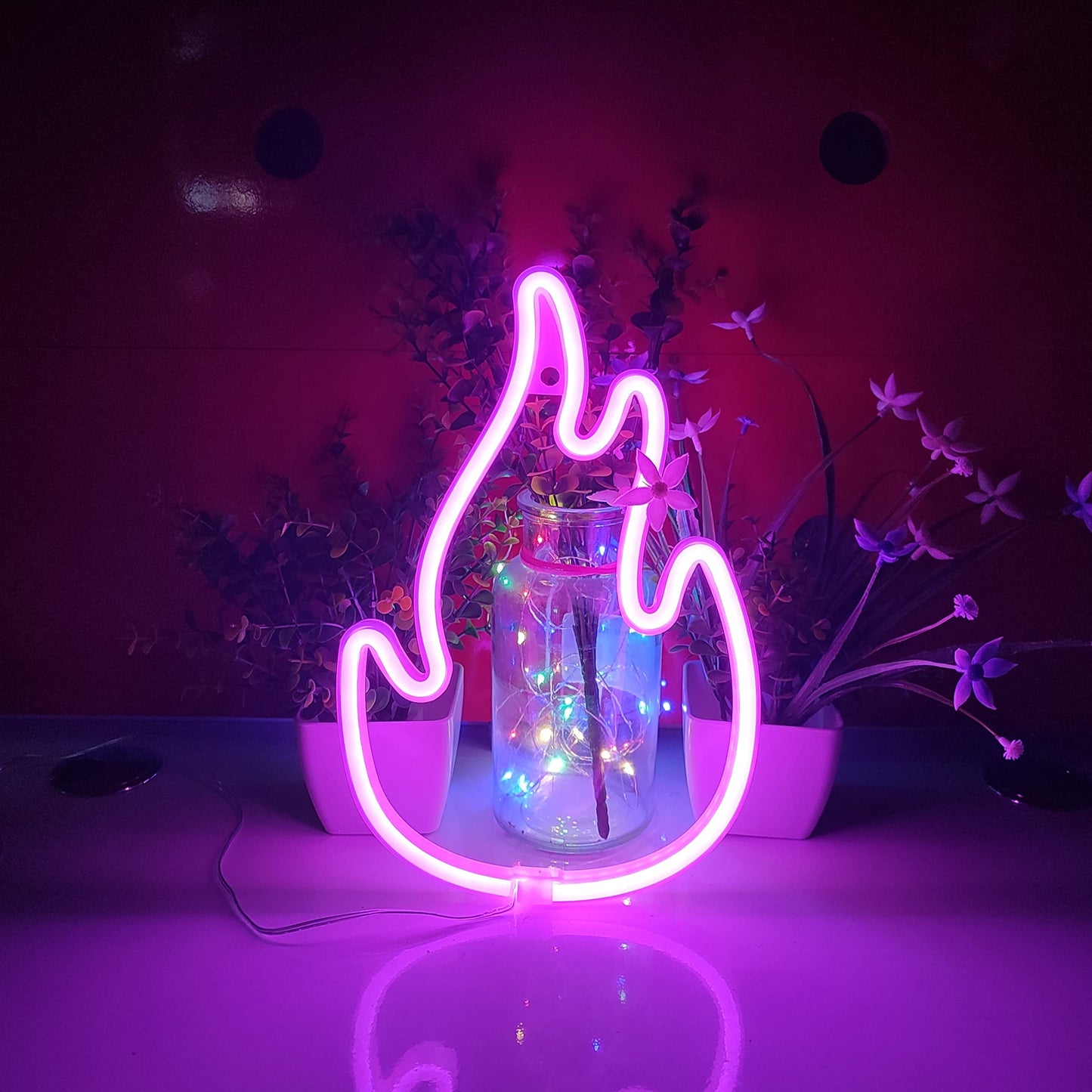 JYWJ Flame Neon Sign,USB or 3-AA Battery Powered Neon Light,LED Table Decoration,Bedroom Wall Decoration,Birthday Gift,Wedding Supplies Business