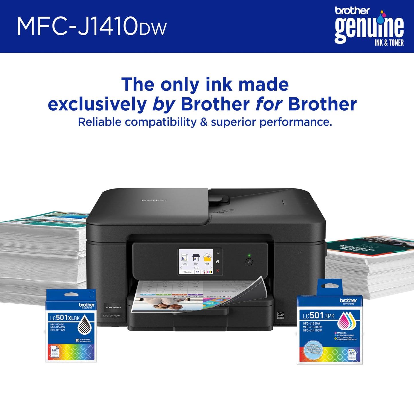 Brother Work Smart 1410 Wireless Color Inkjet All-in-One Printer with 2.7” Touchscreen and Automatic Duplex Printing | Includes Refresh Subscription