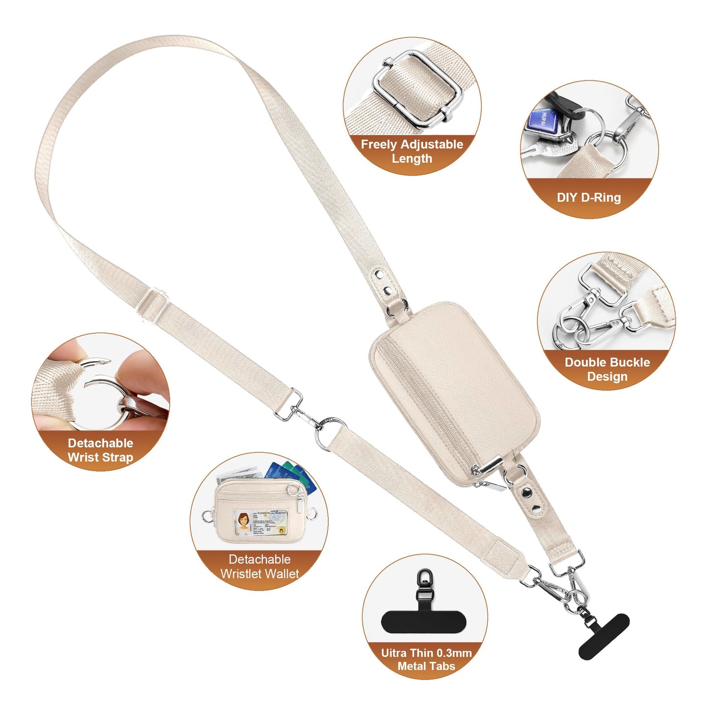 RDGDFONG Clip and Go Strap for Phone with Wallet Crossbody, Phone Lanyard Detachable - Adjustable Crossbody Neck Strap with ID Window, Universal Clip