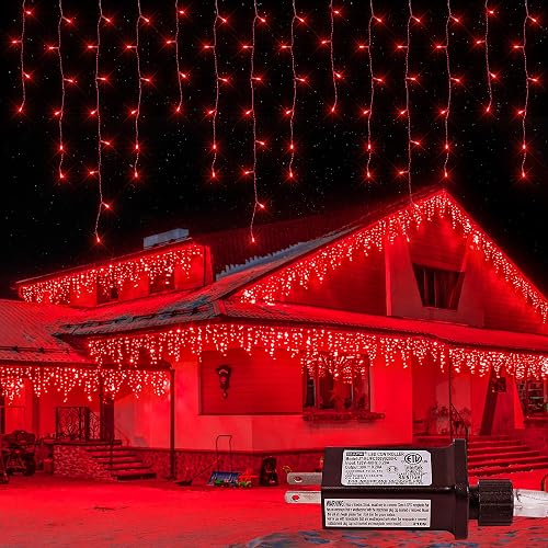 oopswow Christmas Icicle Lights Outdoor,300LED 33FT Christmas String Lights,Connectable Valentine's Day Lights with 30V Plug in for Valentine Wedding