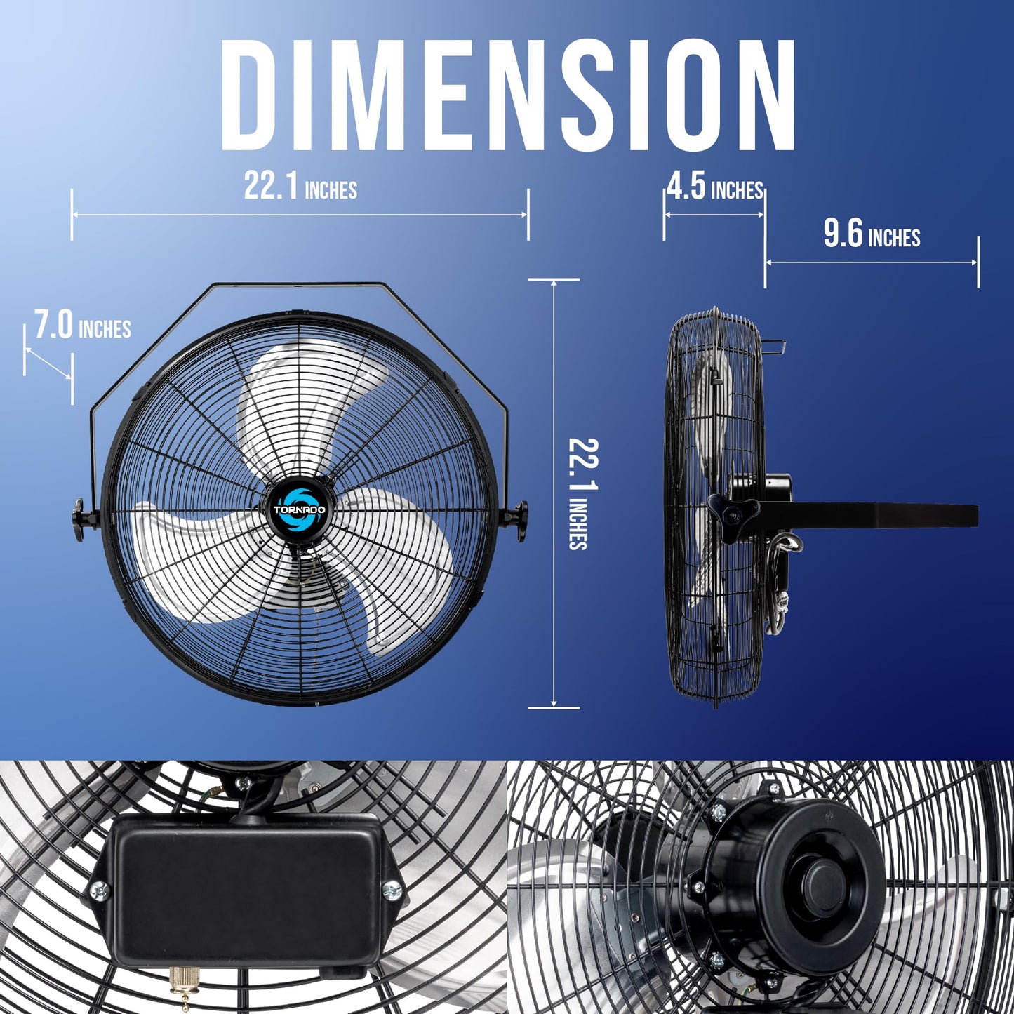 Tornado - 18 Inch High Velocity Industrial Wall Fan with TEAO Enclosure Motor - 4000 CFM - 3 Speed - 6.5 FT Cord - Industrial, Commercial, Residential