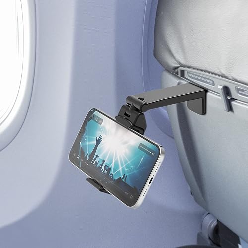 Beyond Cell Travel Accessories, Universal Seat Back Tray Table Phone Clip Holder, Adjustable Pocket Size Hands Free Phone Holder Airplane Travel