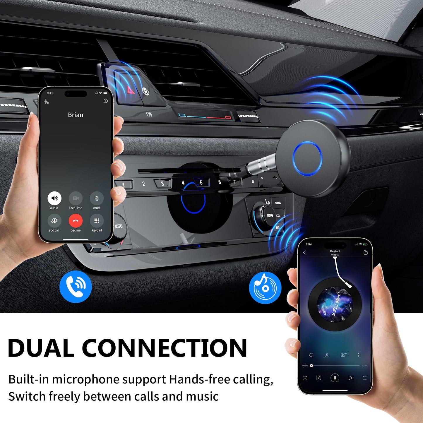 SONRU Bluetooth Aux Adapter for Car, Wireless Audio Receiver, Portable Hands-Free Kit with RCA AUX 3.5mm for Home/Car Stereo Music Streaming Sound