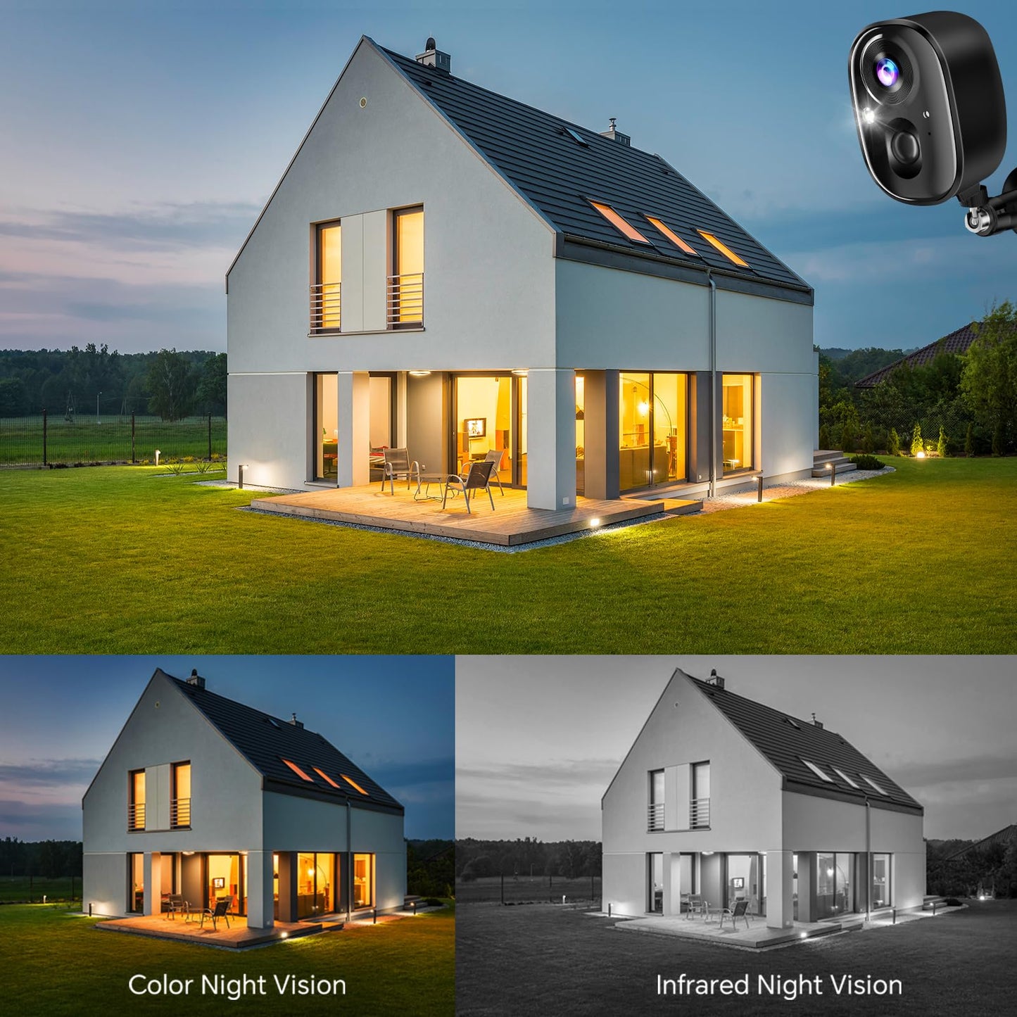 Security Camera Wireless Outdoor 4K Battery Powered Full Color Night Vision WiFi Indoor Camera 2-Way Talk Motion Detection Microphone Spotlight Alarms