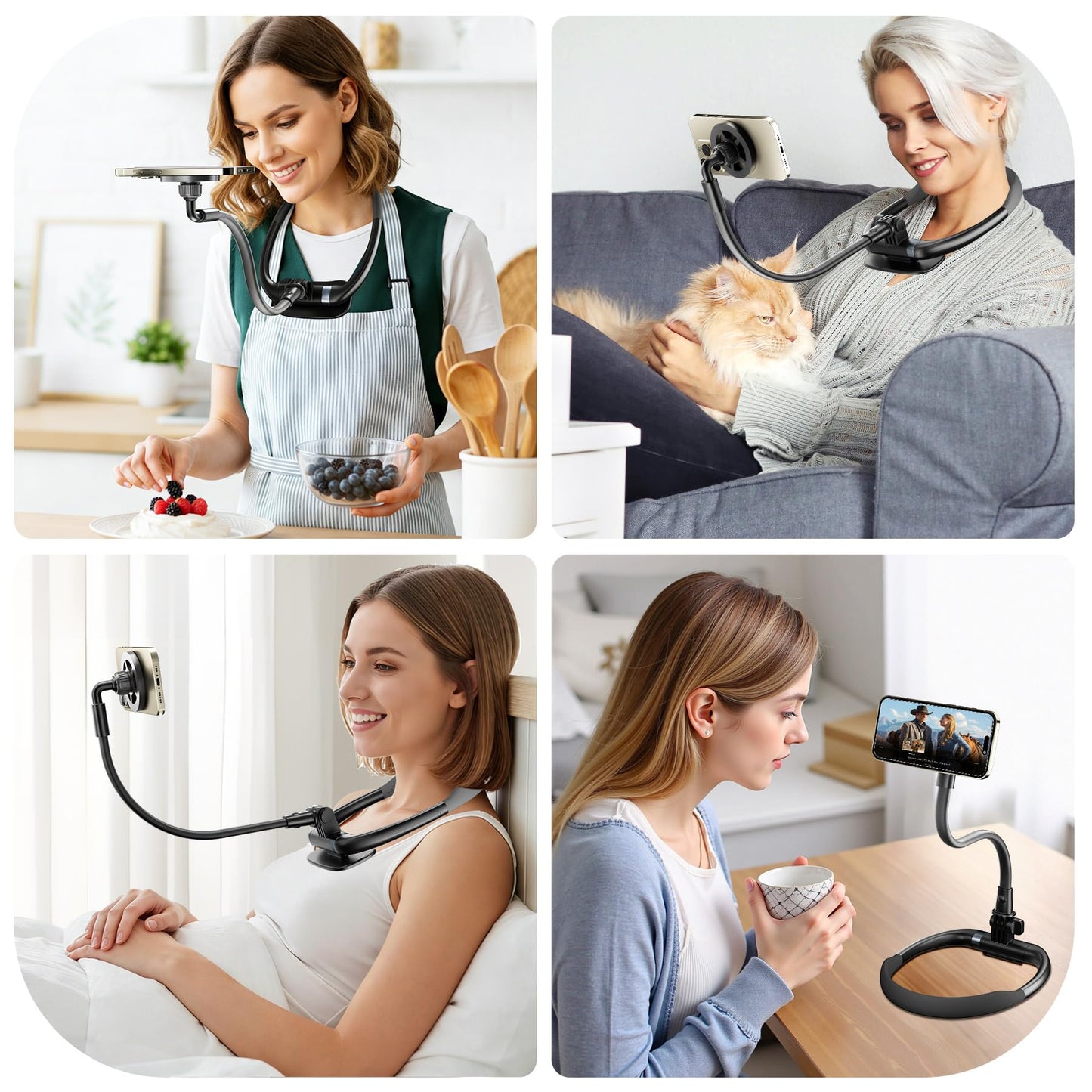 LenTok Magnetic Neck Phone Holder for Reading in Bed, One-Hand Operation Comfortable Lazy Cell Phone Mount for iPhone, Around Neck for Video Recording