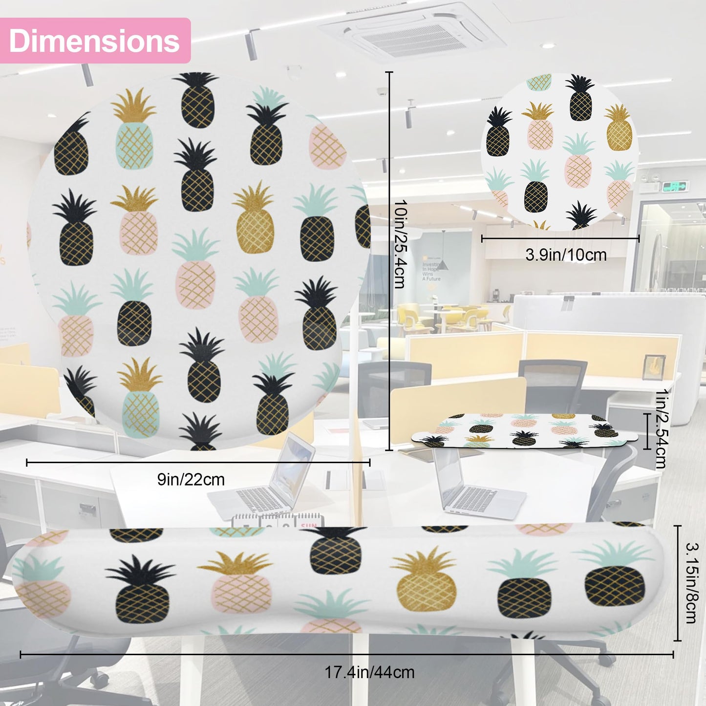 Abstract Tropical Pineapple Fruit Keyboard Wrist Rest Pad and Mouse Pad Wrist Support Set,3-in-1 Ergonomic Mouse Pad with Non-Slip Rubber Base