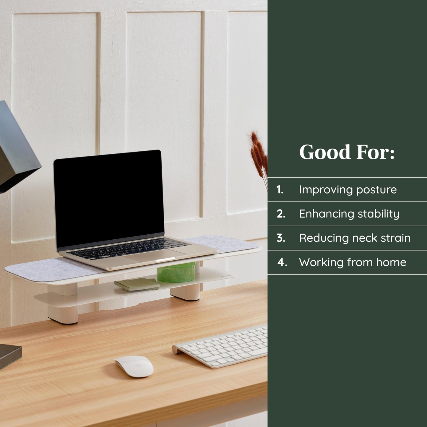 Branch Monitor Stand - Elegant, Durable Powder-Coated Steel Stand with Soft Felt Liner - Small Monitor Riser Second Tier Storage - Installs with a