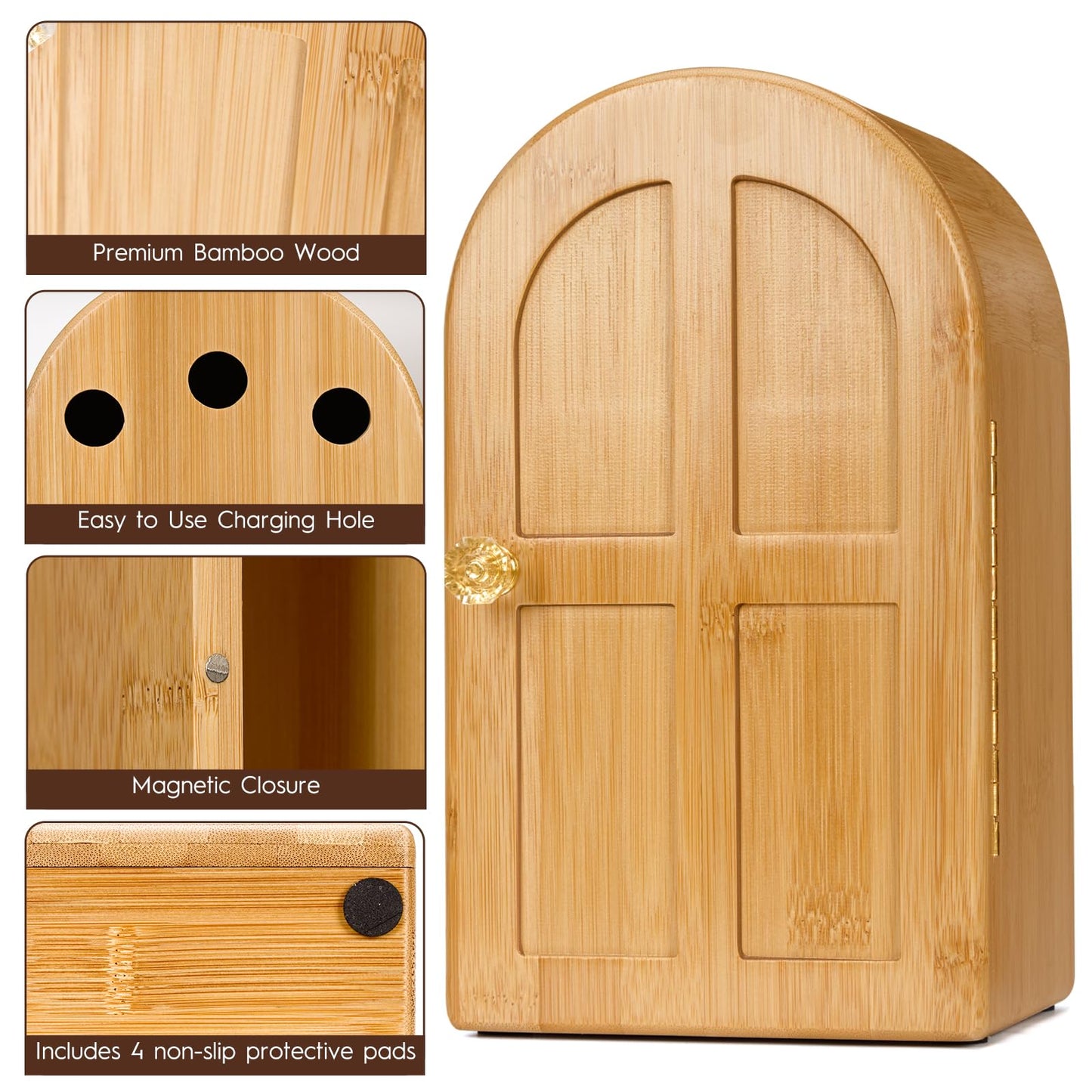 Premium Cell Phone Box for Family Time,Bamboo Cell Phone Jail with Charging Holes,Hold 6 Phones,Help Kids Adults Focus Back