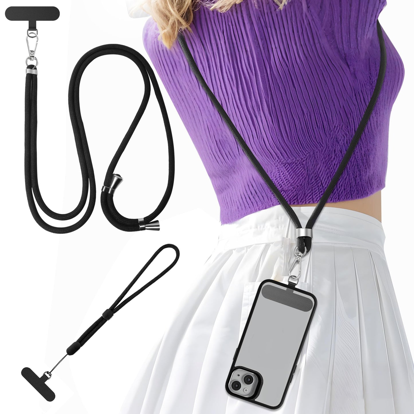 2 Pcs Phone Lanyard-1Pcs Adjustable Phone Strap, 1Pcs Wrist Strap, Adjustable Phone Strap Crossbody Universal Cell Phone Lanyard Compatible with Most
