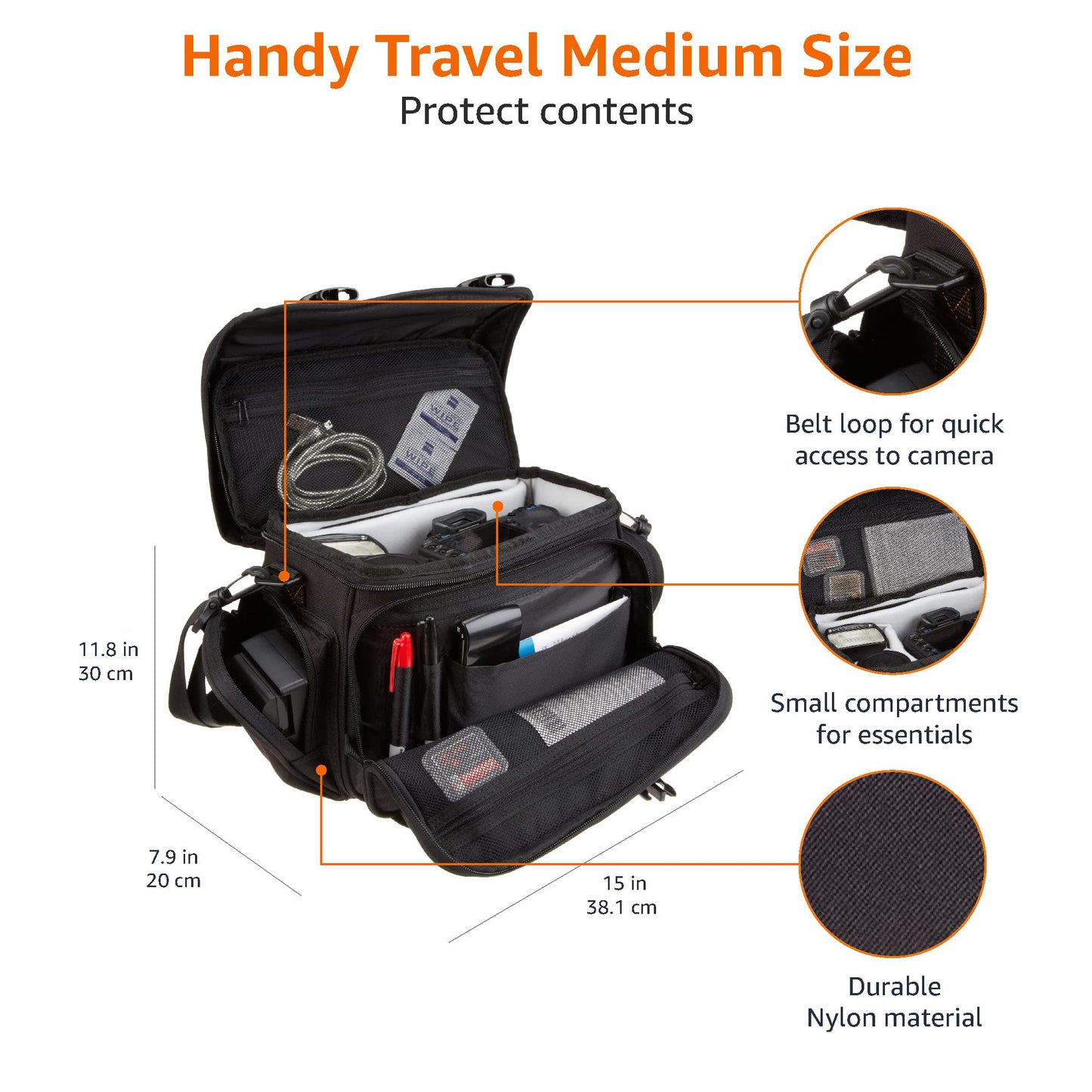 Amazon Basics Large DSLR Gadget Bag for Camera Storage with Shoulder Strap, Black with Grey Interior