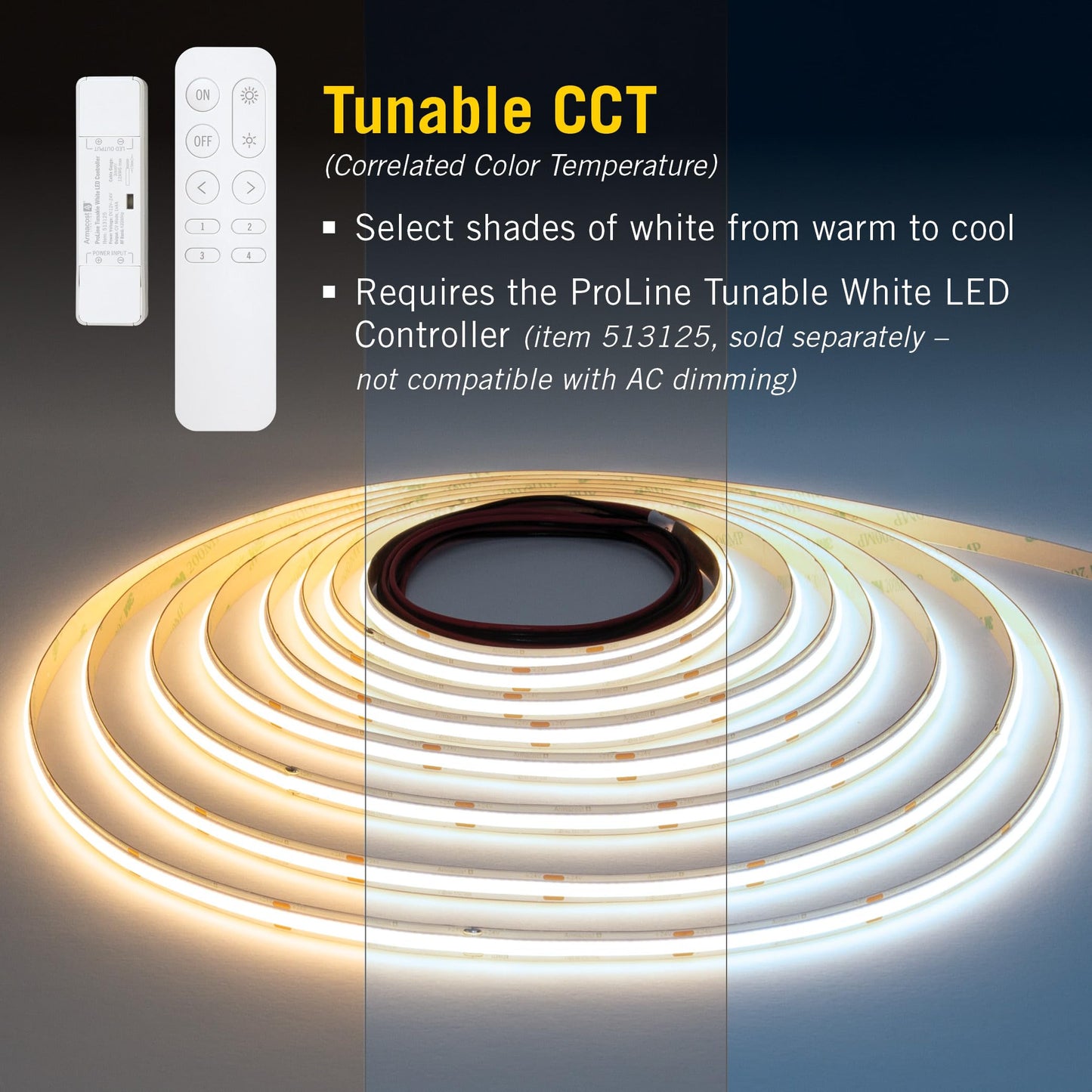 Armacost Lighting RibbonFlex Pro 24V Tunable White COB LED Strip Light Tape, 240 Lumens/Ft, 5M 174620