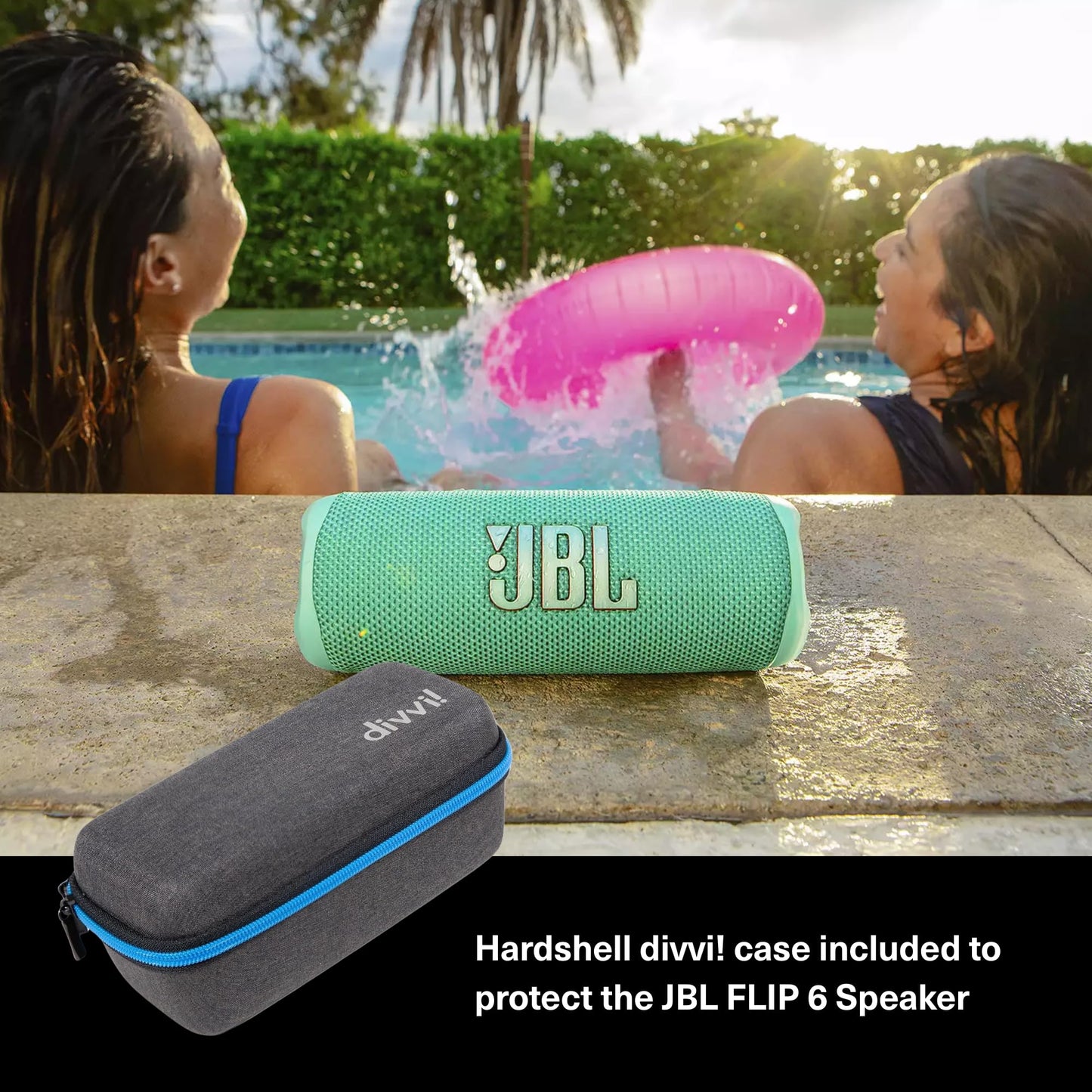 JBL Flip 6 (Blue) + Bundle with divvi! Protective Hardshell Case