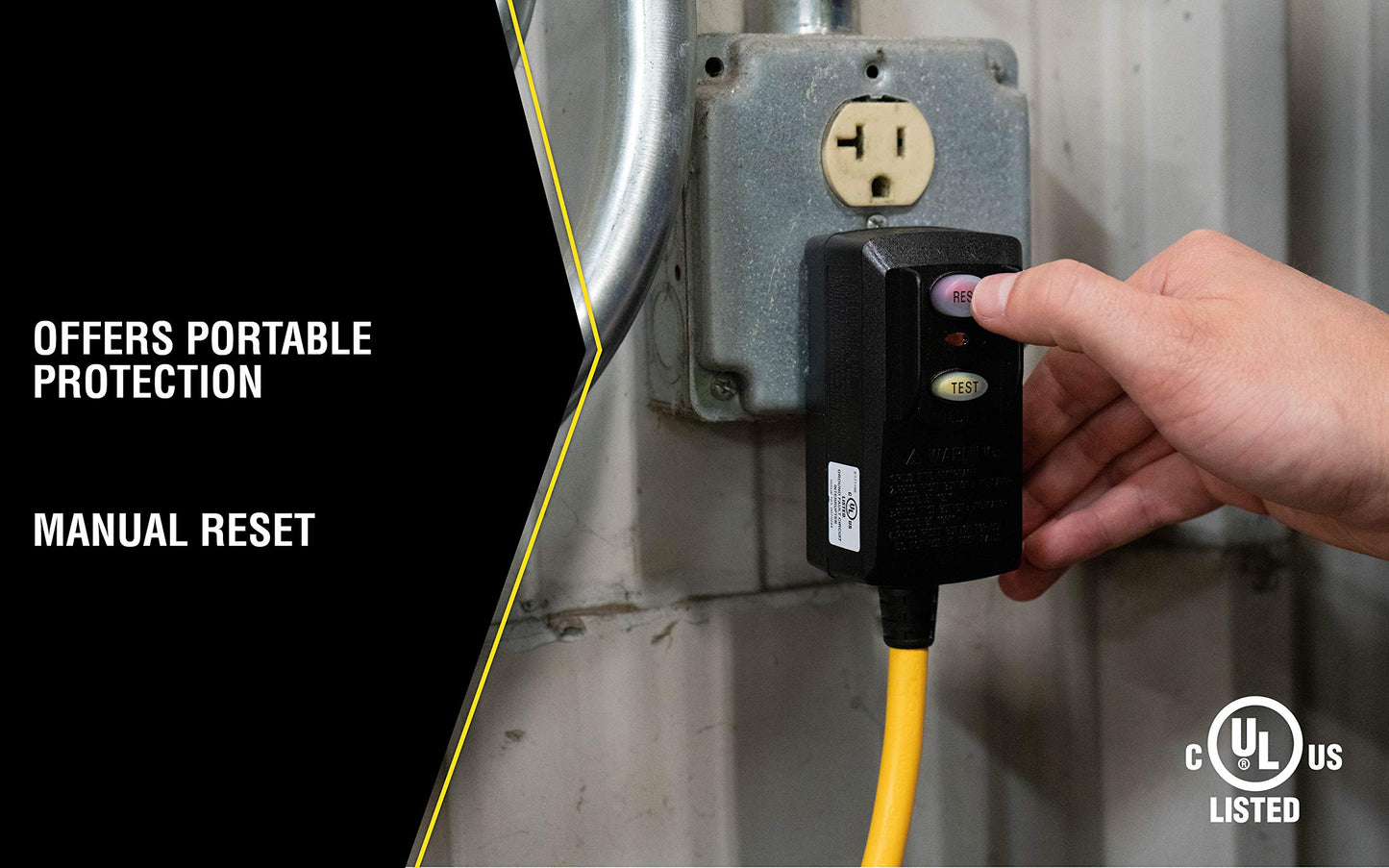 Southwire Coleman Power Block with GFCI - 125 V - 15 A - 12/3 AWG SJTW Cord - 3-Outlet Yellow - Right Angle GFCI Block - LED Power Indicator