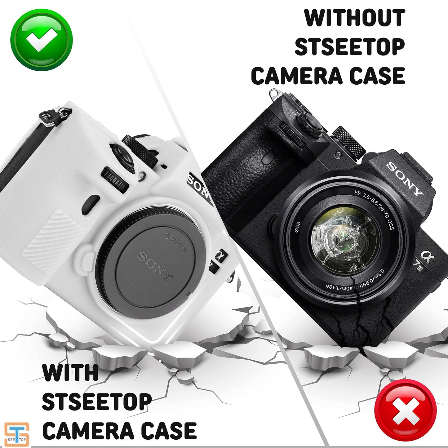 STSEETOP Camera Case Compatible with Sony A7III A7RIII Sony ILCE-7RIII A73 A7R3 - Protective Silicone DSLR Skin Cover, Detachable Cage, Shockproof