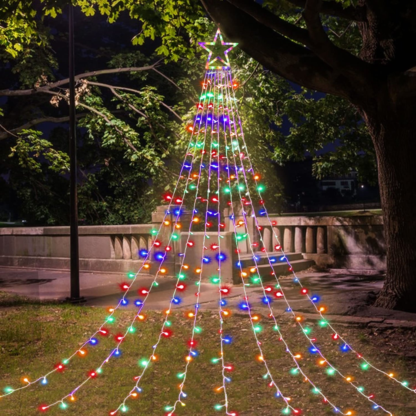 Christmas Decorations Star String Lights,320 LED Outdoor Christmas Tree Lights with 13" Topper Star,8 Modes Waterproof Hanging Fairy Twinkle Lights