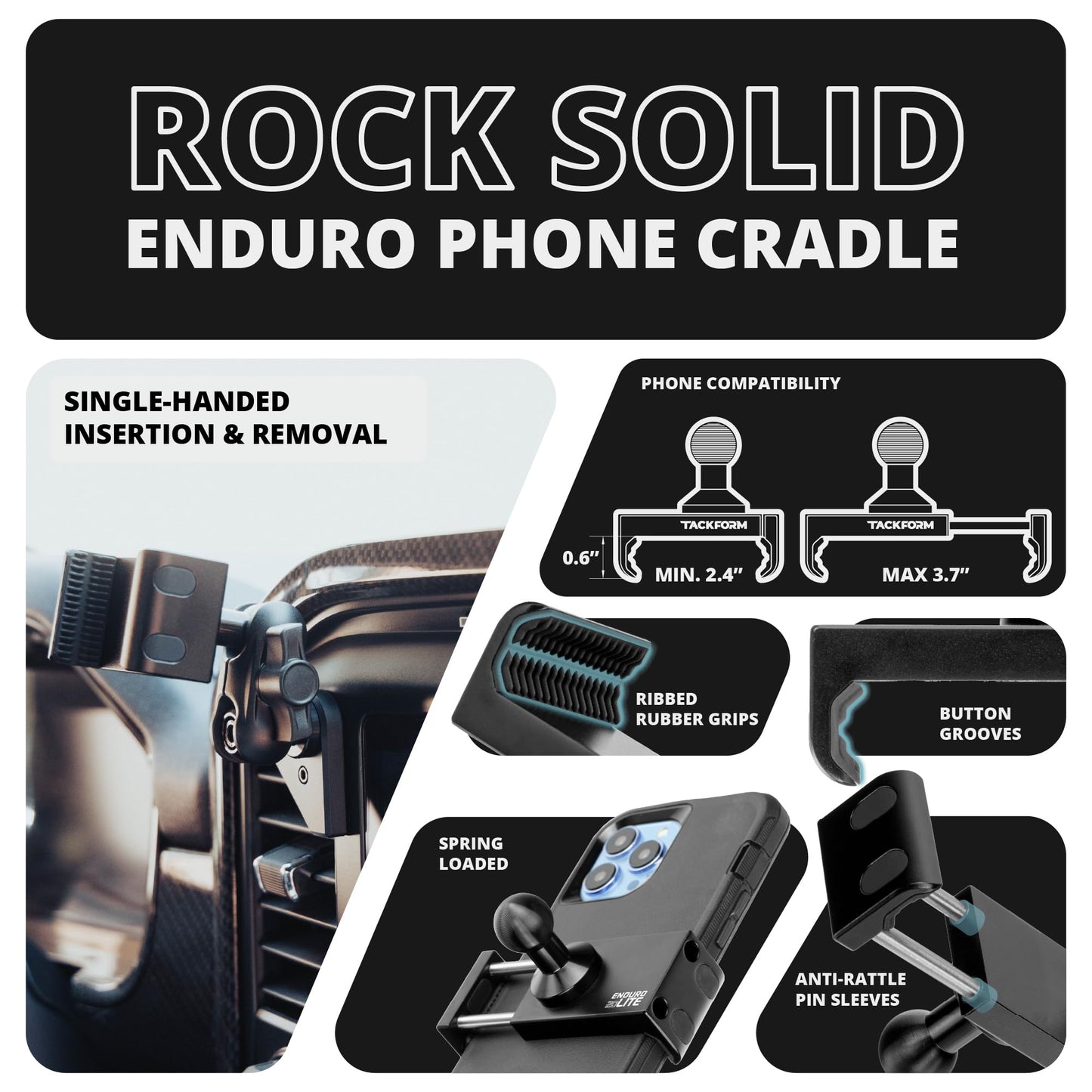 Tackform Link Vent Mount Universal Phone Holder - Compatible with 2021-2025 Ford F150 & Raptor, 2023-2025 Ford Super Duty | Aluminum | Zero Slip