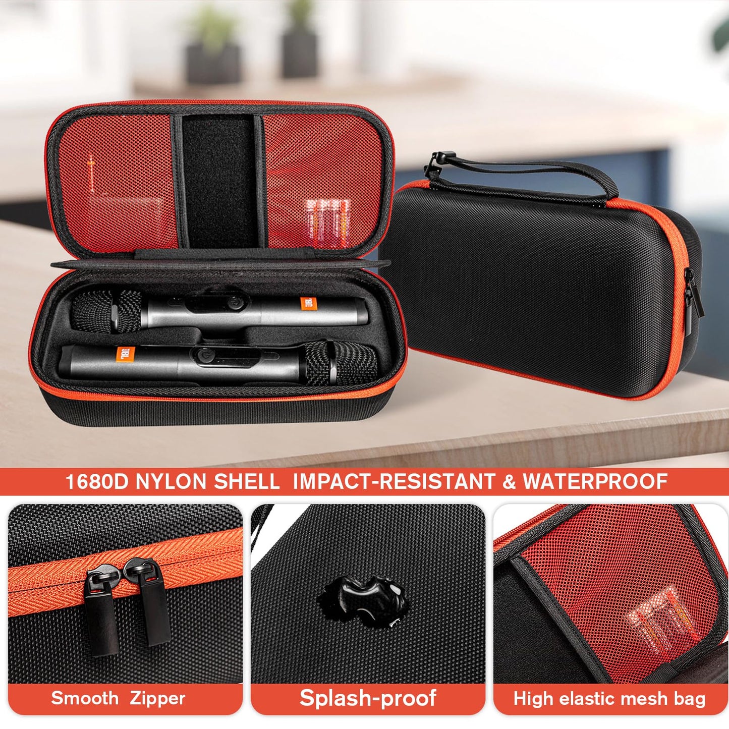 fzbinglu Wireless Microphone Case Compatible with JBL Wireless Two Microphone System, Handheld Dual Mic Travel Bag for Singing or Karaoke for