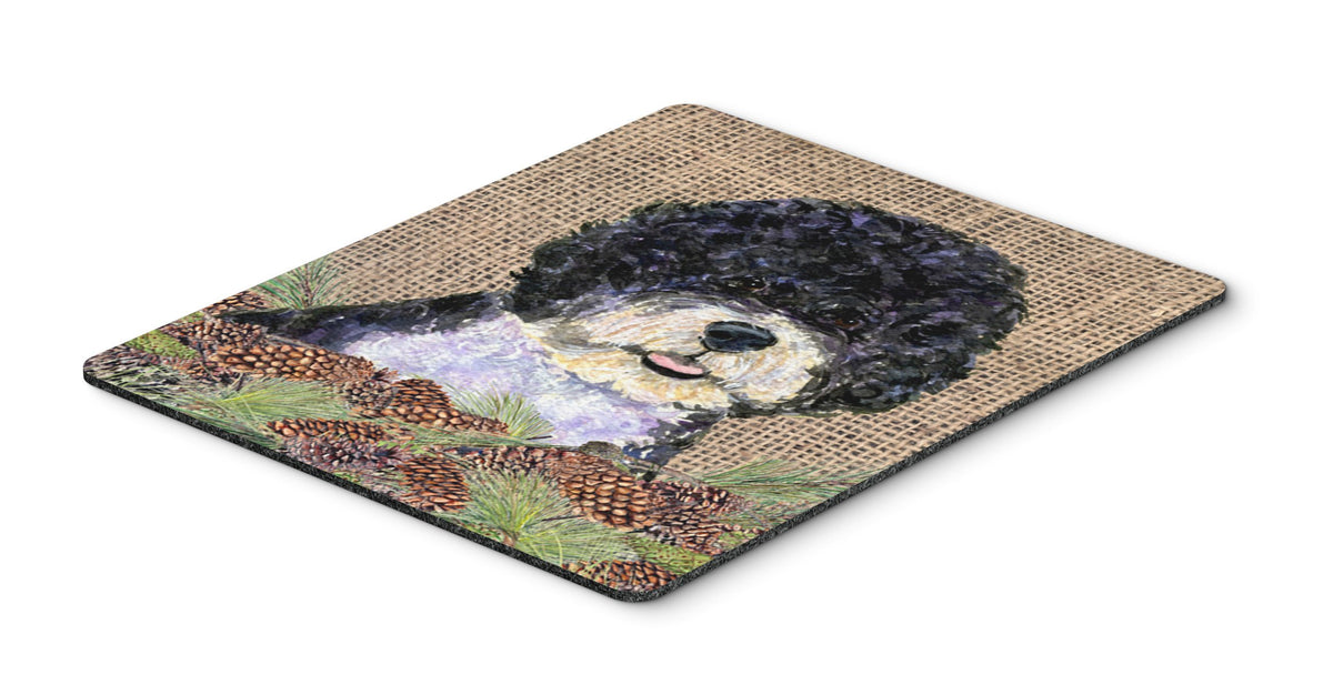 Caroline's Treasures SS4081MP "Portuguese Water Dog on Faux Burlap with Pine Cones Mouse Pad, Hot Pad or Trivet" for Home Office Gaming Working