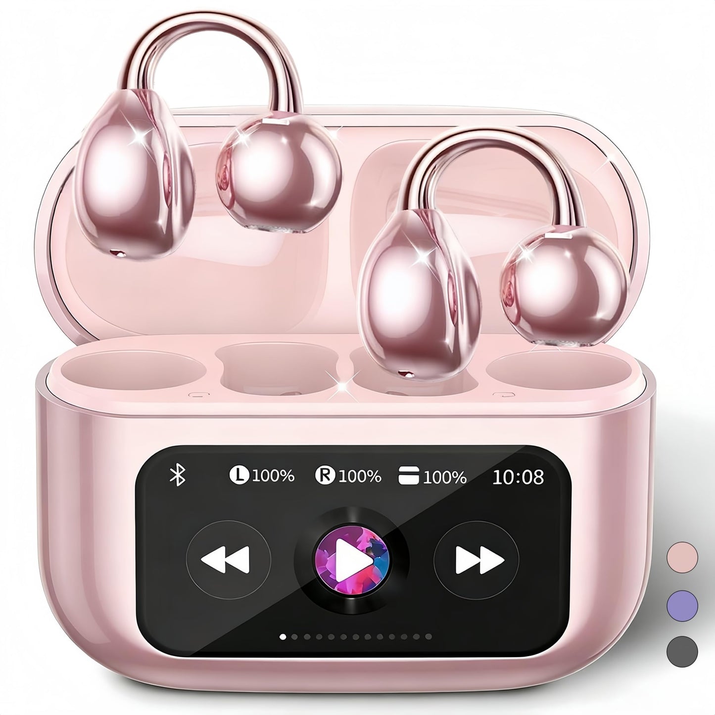Open Ear buds,Clip On Earbuds Wireless with Touchscreen Case, Lightweight 4g , Bone Conduction Headphones for Running, Workouts , 50H Battery