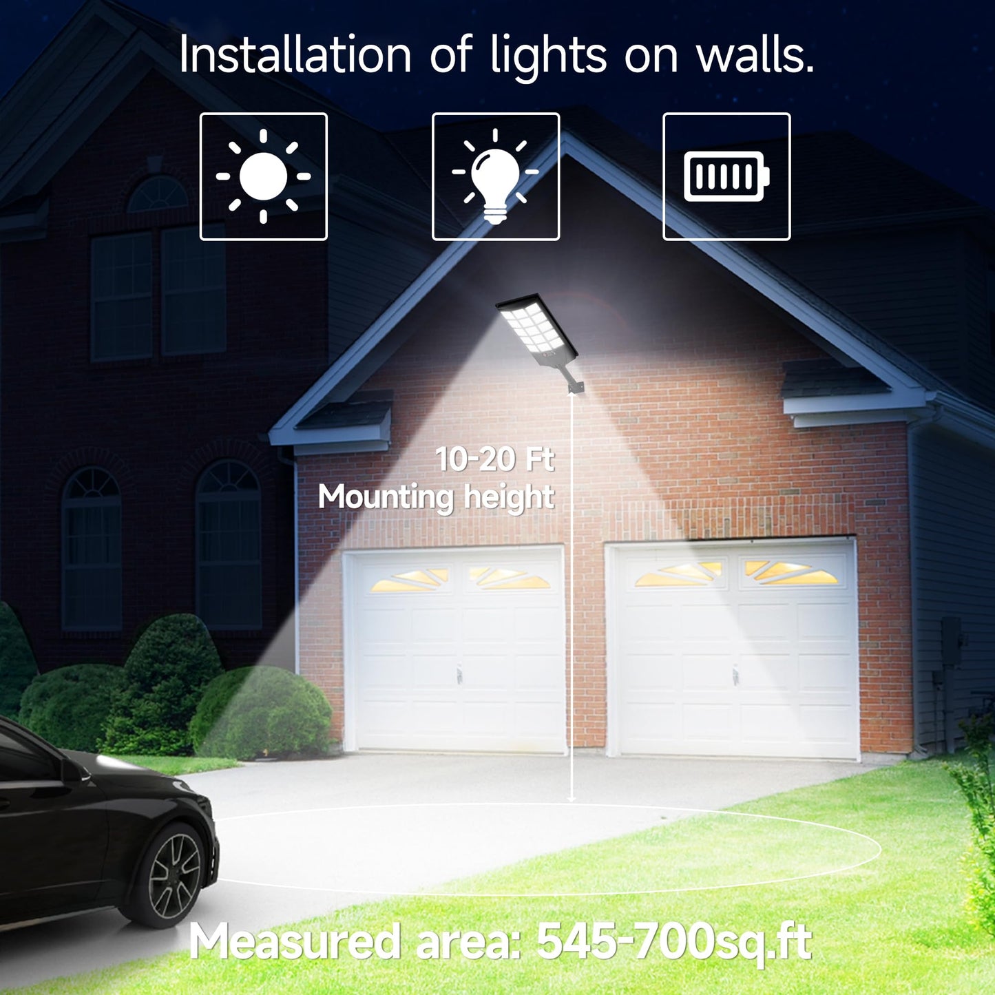 Oneluner Solar Lights Outdoor Waterproof, 6500K Dusk to Dawn Solar Street Light Motion Sensor with Remote, LED Security Flood Light for Outside Garden