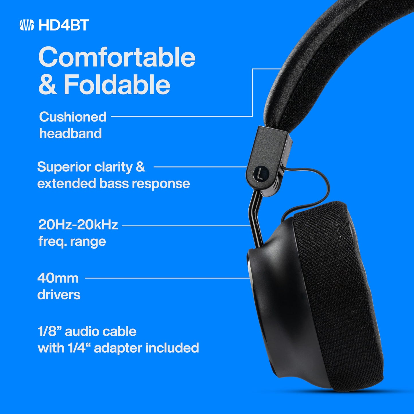 PreSonus Eris HD4BT - Over-Ear Closed-Back Wireless Headphones, Bluetooth, ANC Noise Cancelling, Up to 60 Hours Battery Life, Studio Headphones…